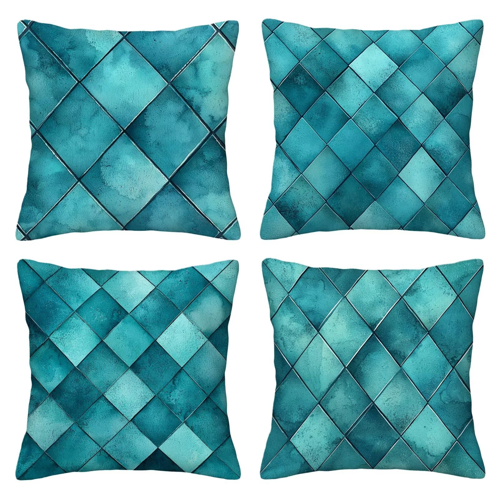 Juego de 4 Funda de Cojín Exterior Impermeable, 55x55 cm Fundas Cojínes Verde de Lino, Exterior Impermeable Lino Cojín Enrejado Decorativo, Fundas de Almohada para Patio Balcón Jardín Sofá Silla I-77