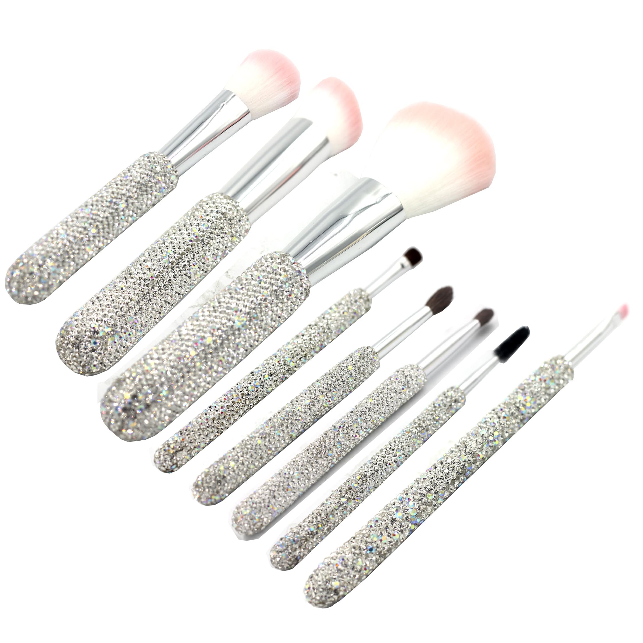 Bling 8-teiliges Kosmetik-Make-up-Pinsel-Set: superweiche Pinsel, funkelnde Diamantgriffe, tragbare PU-Ledertasche, ideales Geschenk für Make-up-Liebhaber (Silber)