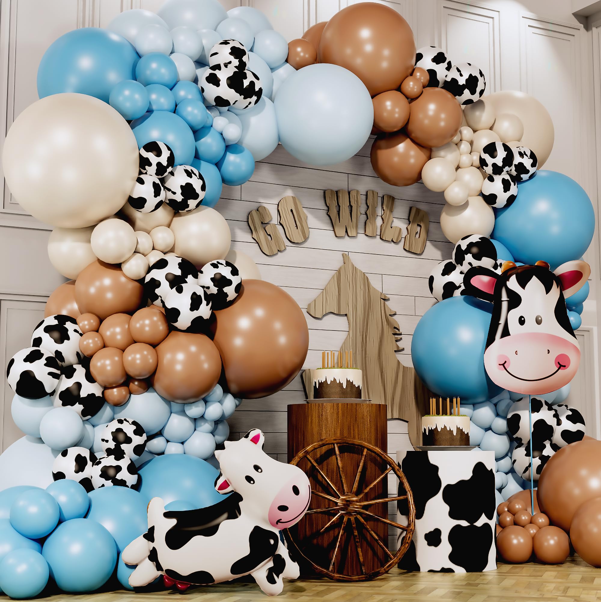 ALL-IN-1 Cowboy Balloon Arch Kit with BONUS Cow Balloons for Cowboy Party Decorations- Cow Balloons Arch Kit for Western Birthday Party Decorations &