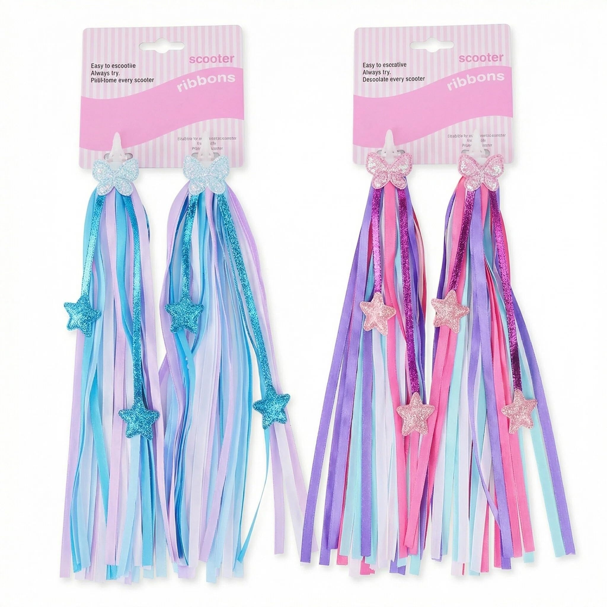 2 Pairs Kids Bike Streamers Rainbow Ribbon for Bicycle Tricycle Fun Cycling Scooter Accessories for Boys & Girls Colorful Handlebar Tassels (blue tones)