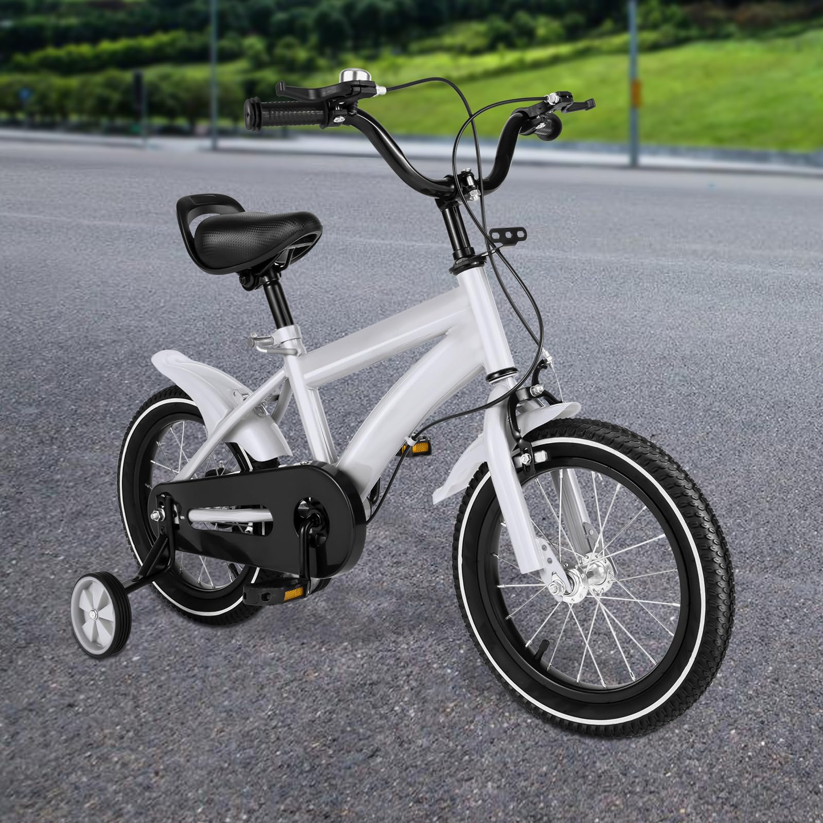 Bicicletta per bambini da 14 pollici con ruote di supporto per bambini da 4 a 8 anni, bicicletta per bambini e bambine per imparare a fare la bicicletta, regolabile in altezza con protezione