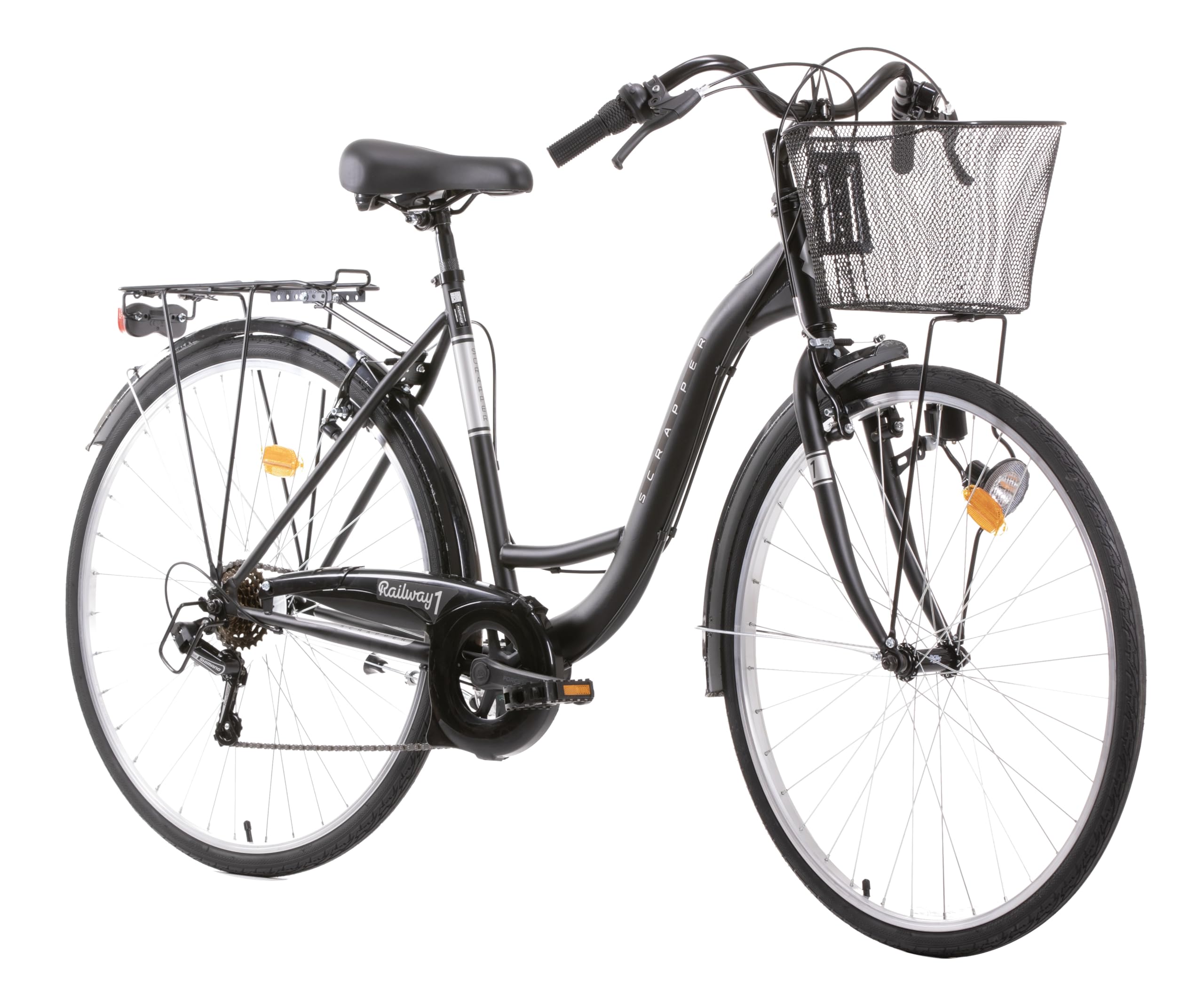 Vélo Rétro 26'' Cadre Acier 6 Vitesses, dérailleur Shimano et poignée tournante + équipement City + Panier