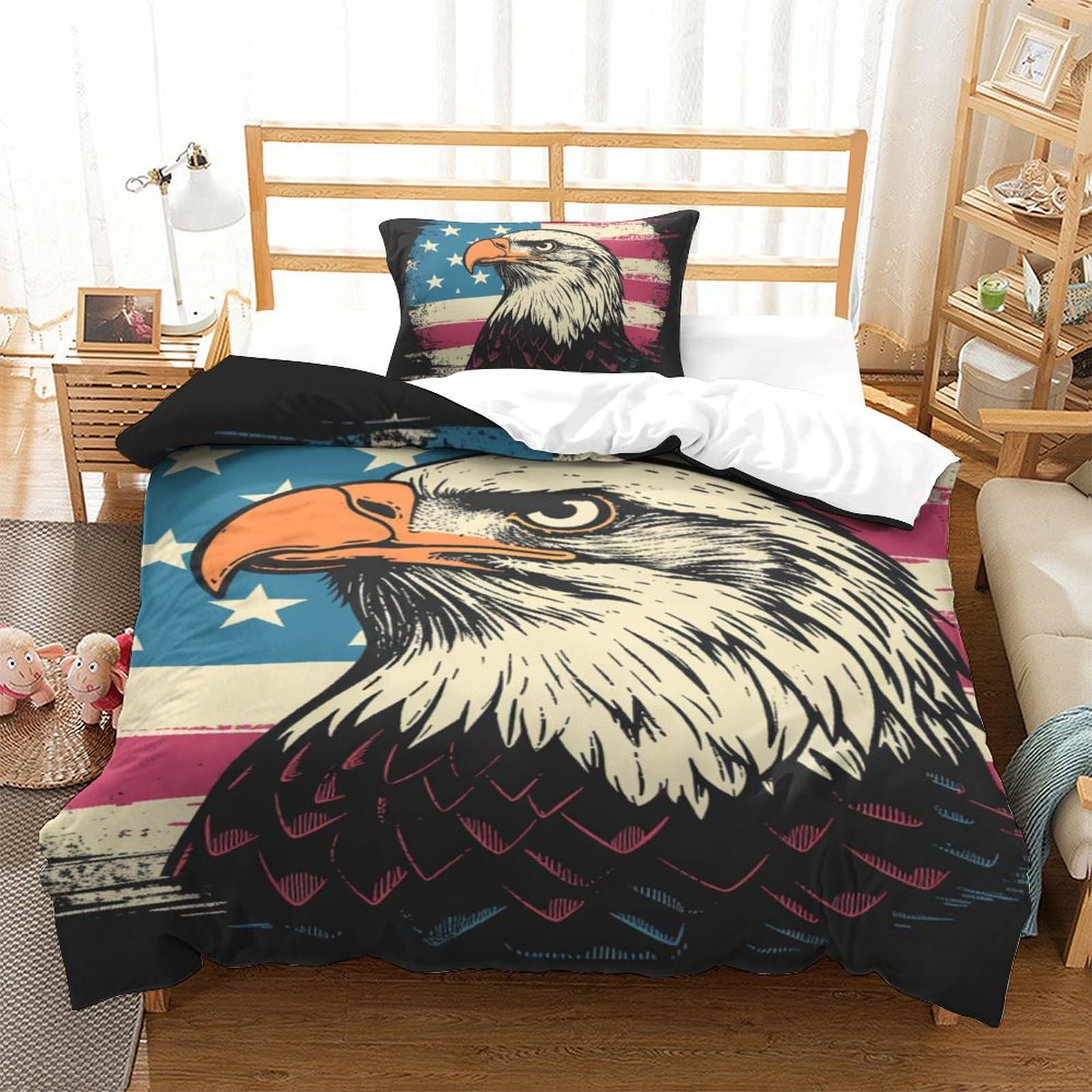 Housse de couette respirante et super douce parure de lit motif Aigle 3D en microfibre 135x200