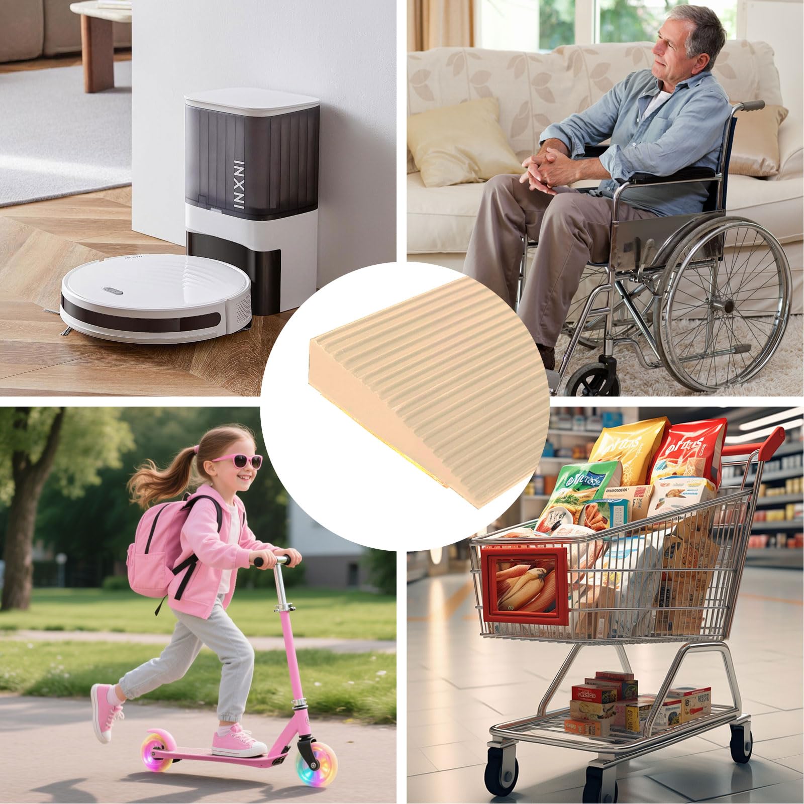 Rampa per soglia, 90 x 8 x 3 cm, in PVC, superficie antiscivolo, rampa per sedie a rotelle, passeggini, deambulatori o scooter (giallo chiaro)