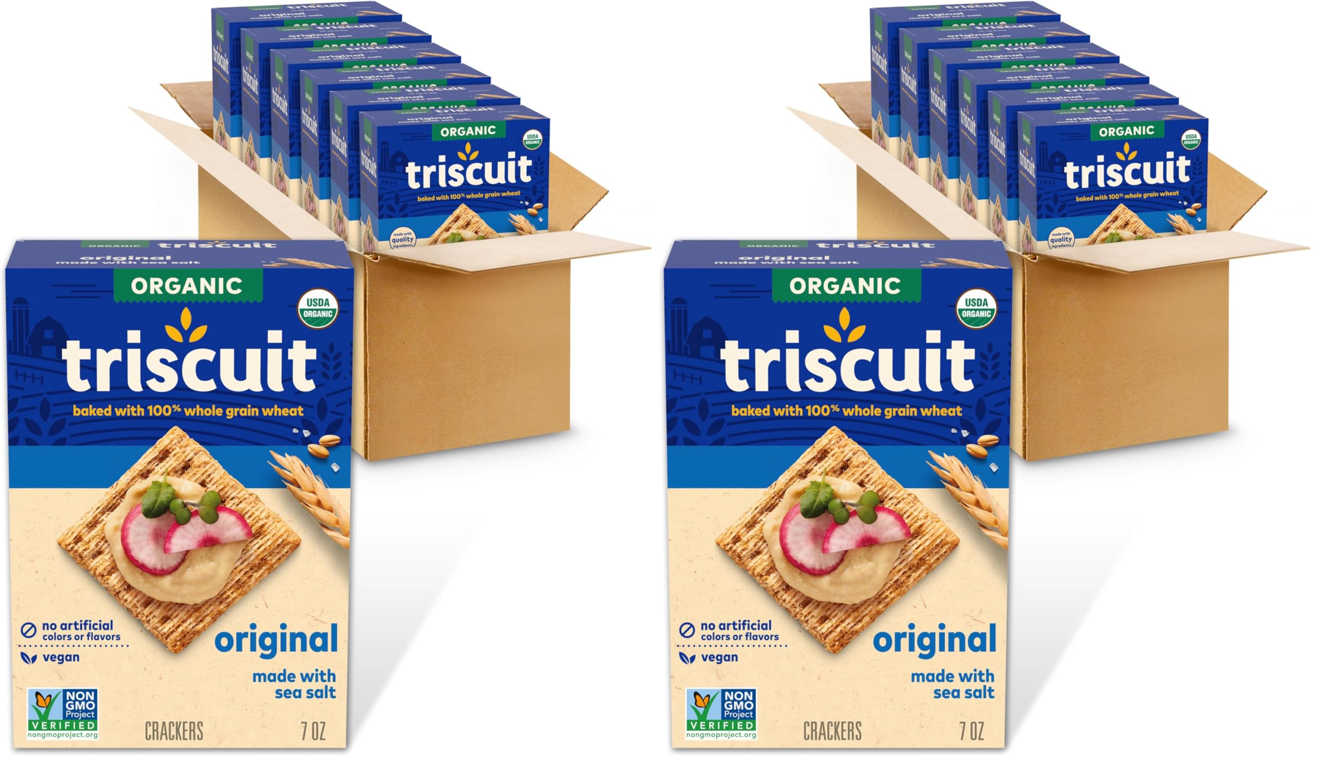 Triscuit Organic Original Whole Grain Wheat Crackers, Organic Crackers, Vegan Crackers, 6-7 oz Boxes (Pack of 2)