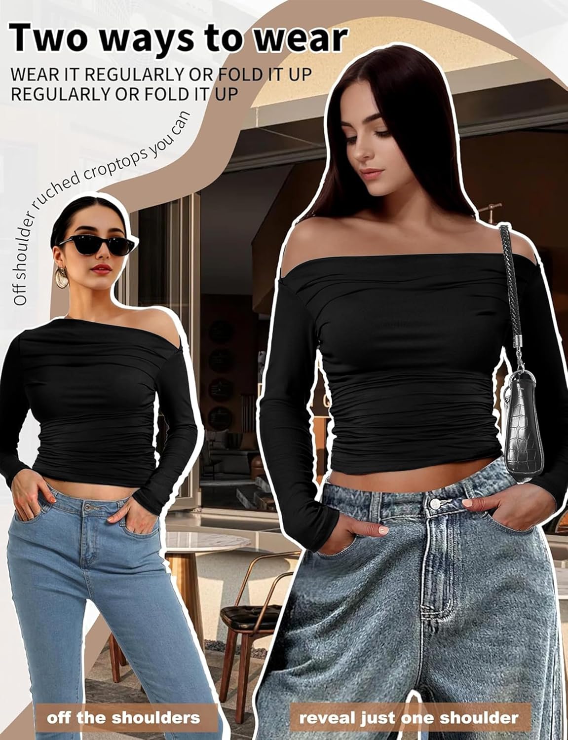 Buauty Womens Off Shoulder Tops Long Sleeve Crop Tops Casual Boat Neck Going Out Blouses One Shoulder Y2K Tight Shirts 2026 - Image 5