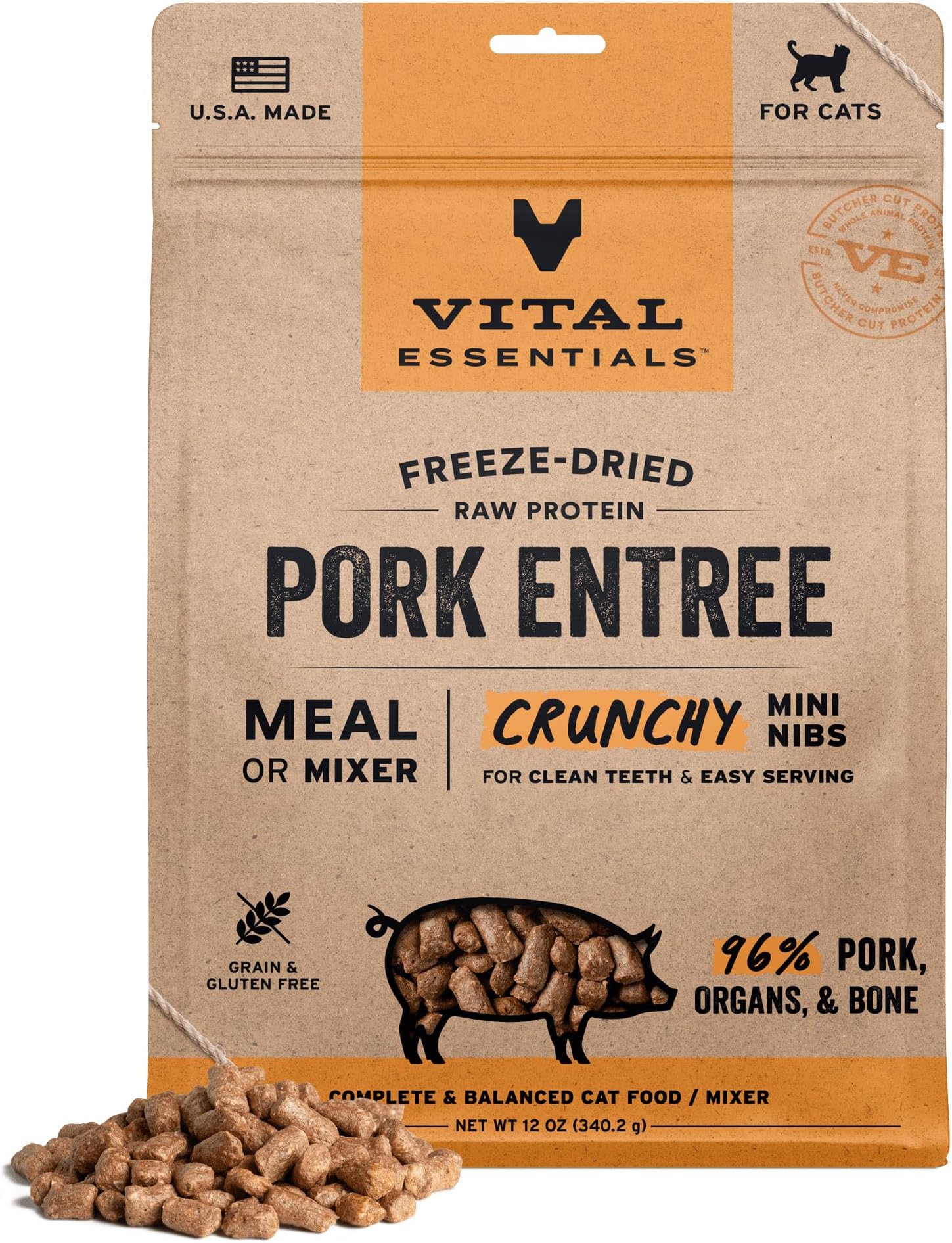 Carnivore Meat Company Vital Essentials Frozen Raw Cat Food, Mini Nibs Pork Starter, 12 Oz