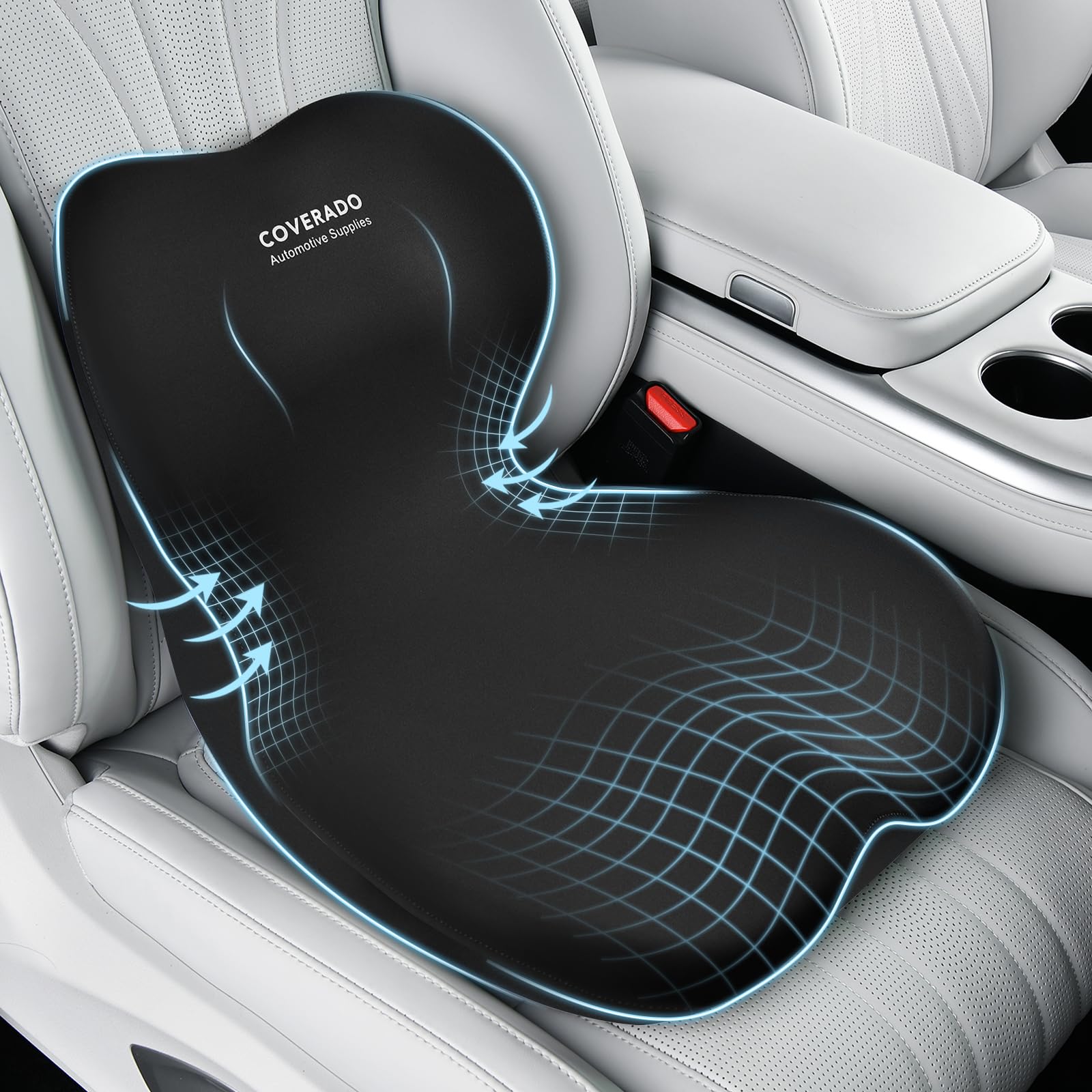 Coverado Cuscino Lombare e Cuscino di seduta Auto, Ergonomico Supporto Lombare per Auto in Memory Foam, Sedia da scrivania Cuscino di sostegno posteriore per la Casa, Ufficio