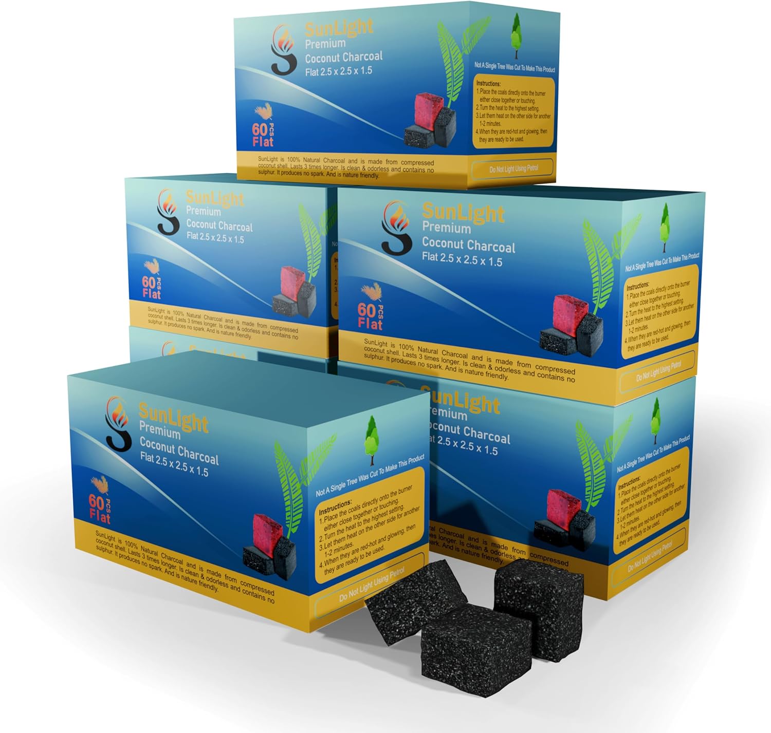 Sunlight® 360 Count Coconut Charcoal Flats – Long-Lasting Coals, Low Odor, Low Ash