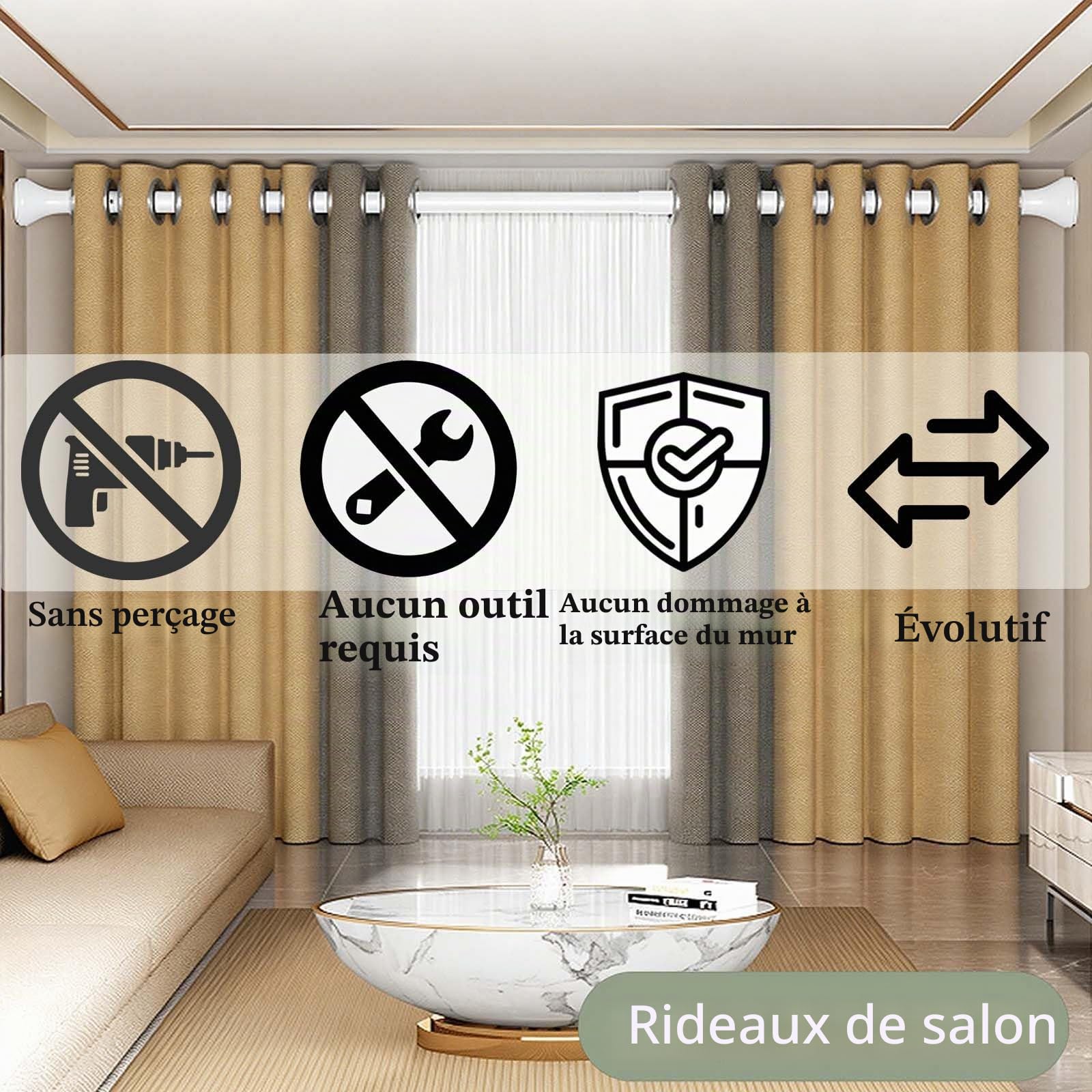 Tringle de Rideau de Douche Sans Percage 40-500 cm Tringle de Douche Acier Inoxydable Tringle Télescopique Extensible pour Salle de Bain, Fenêtre, Porte, Penderie(Black,3.6-4.5m)
