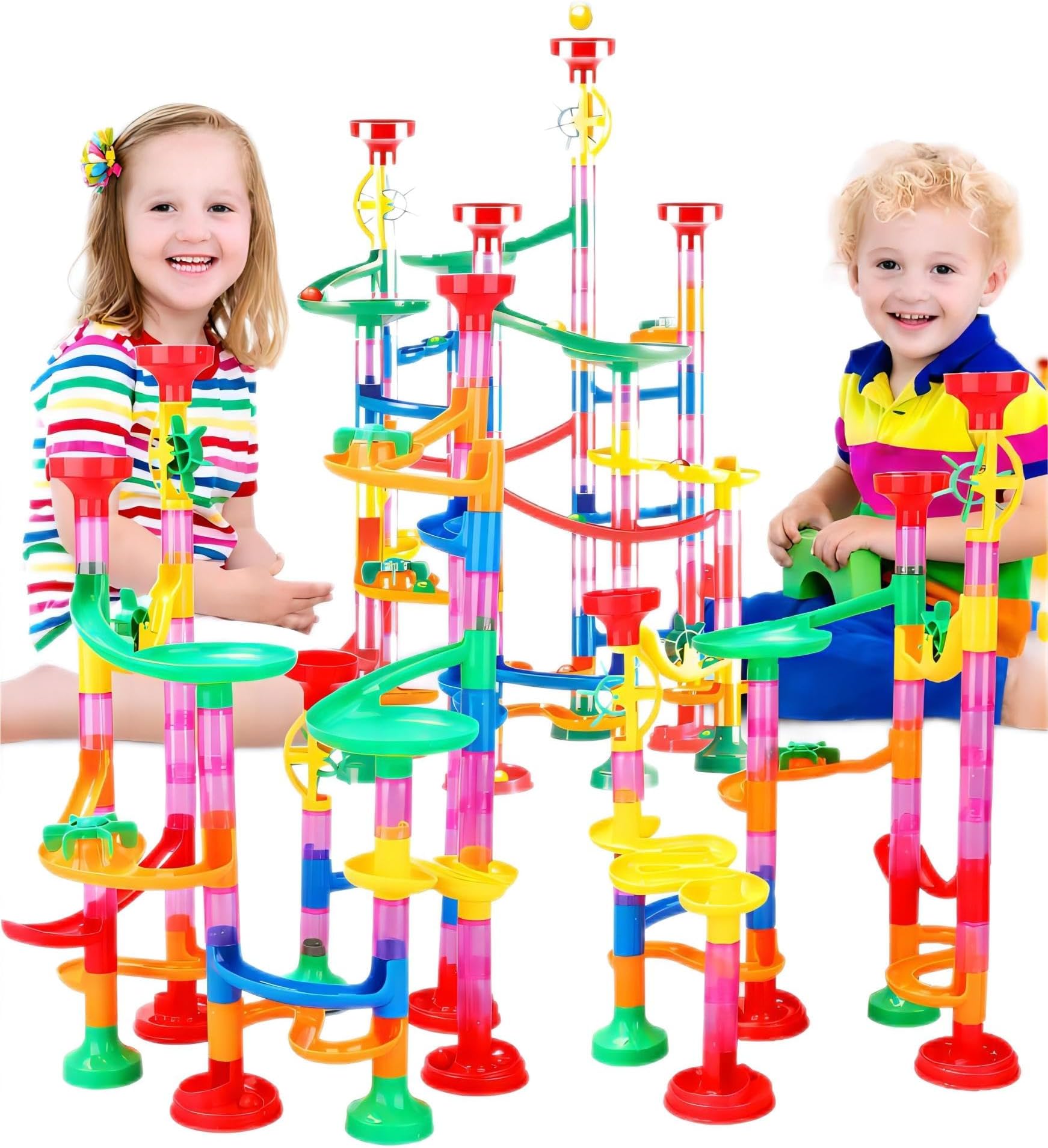 Lenosed Marble Run Railway Toy DIY Building Blocks Railway Construction Marble Game for 3 4 5 6+ Years Old Boys Girls Kids Toy （109PCS)