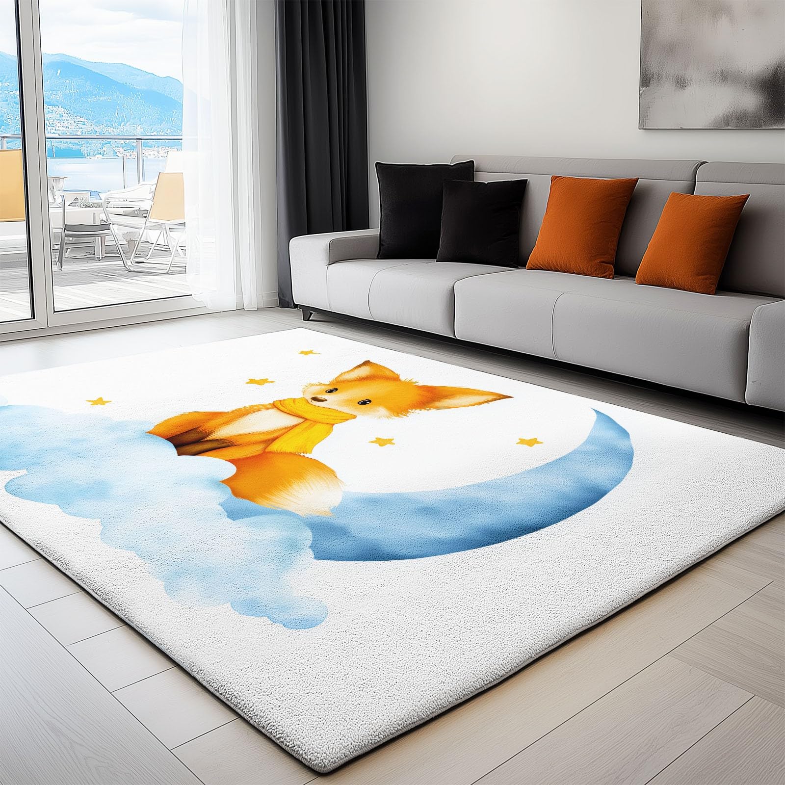 Genérico Dywan do salonu 140 x 200 cm dywaniki do sypialni antypoślizgowe akwarela obraz lis księżyc gwiazdy dywan nogi do sypialni beżowy dywaniki dekoracyjne do salonu
