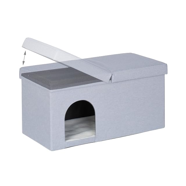 Foto 6 de 8 de Relaxdays Casa Gato con Banco Rectangular, Cueva Gatito Plegable, Escondite Perro, Robusta, 38,5x74,5x37cm