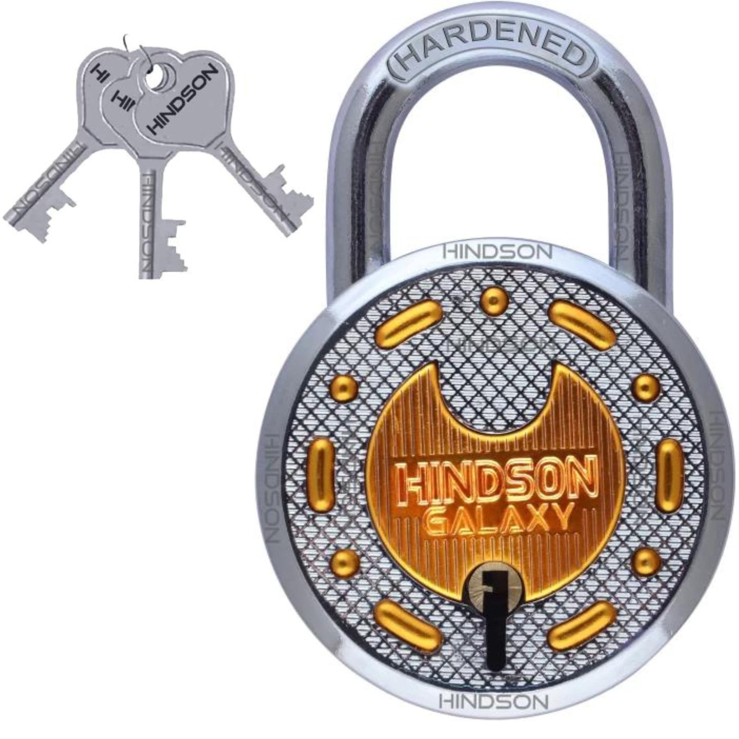 HINDSON Galaxy Brass Lock and Key Round 65mm with 3 Key,8 Lever Padlock, Steel Double Locking,8 Lever Padlock,Finish Gold,(Galaxy Brass Lock) (B0CN5FLLC6) Amazon Price History, Amazon Price Tracker