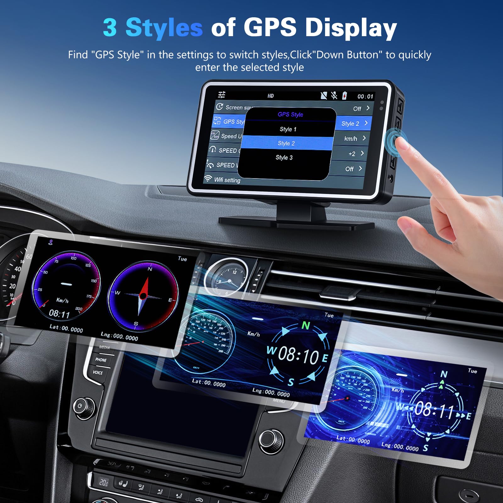 Inefala Dashcam WiFi con GPS/Registrazione a circuito chiuso/G-Sensor/64G SD Card, Dash Cam 1080P con IPS Schermo da 5 Pollici, HUD Display Head-Up Display per Velocità & Tempo