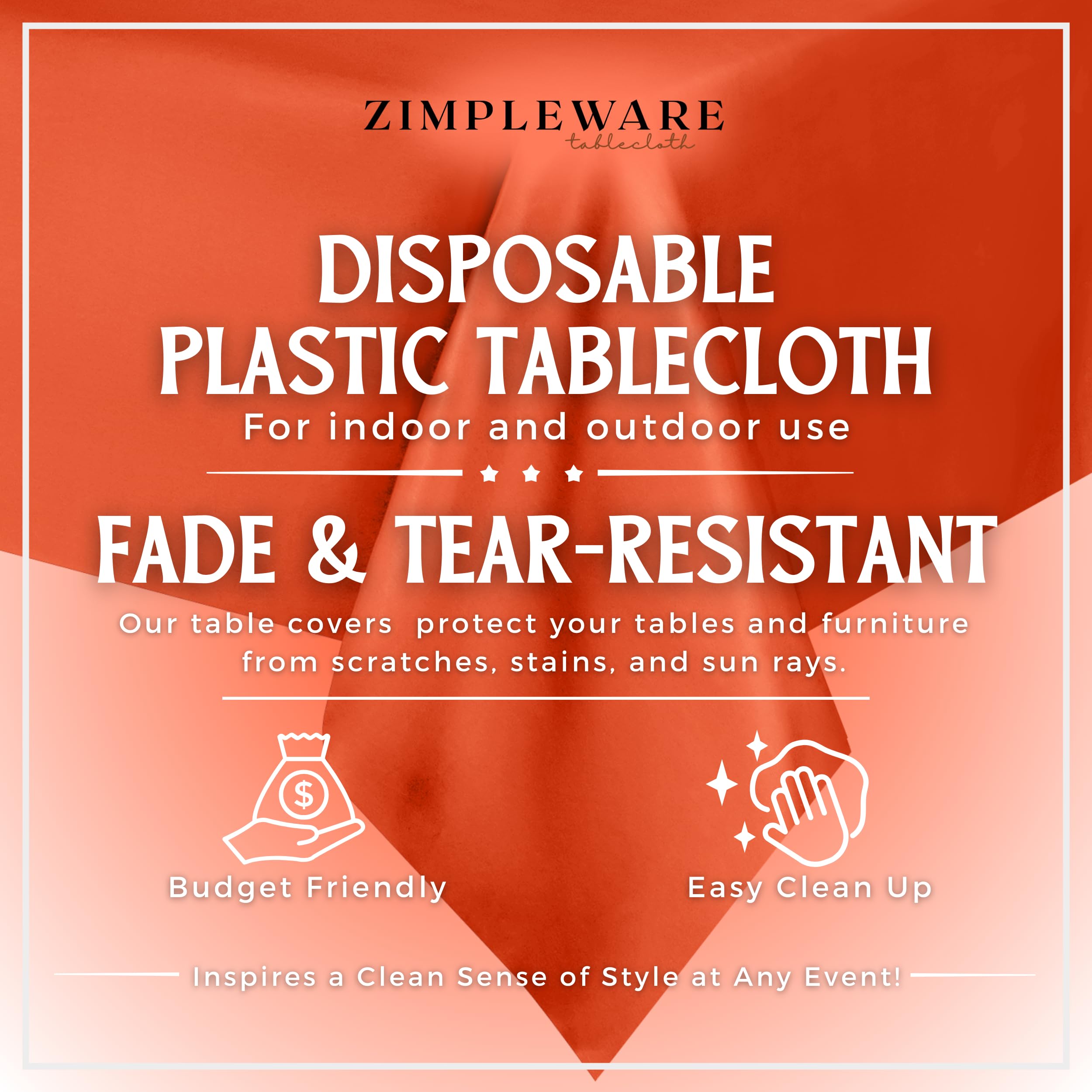 ZIMPLEWARE, tovaglia standard usa e getta, in plastica, 12 pezzi, 12 cm x 300 cm, colore: arancione