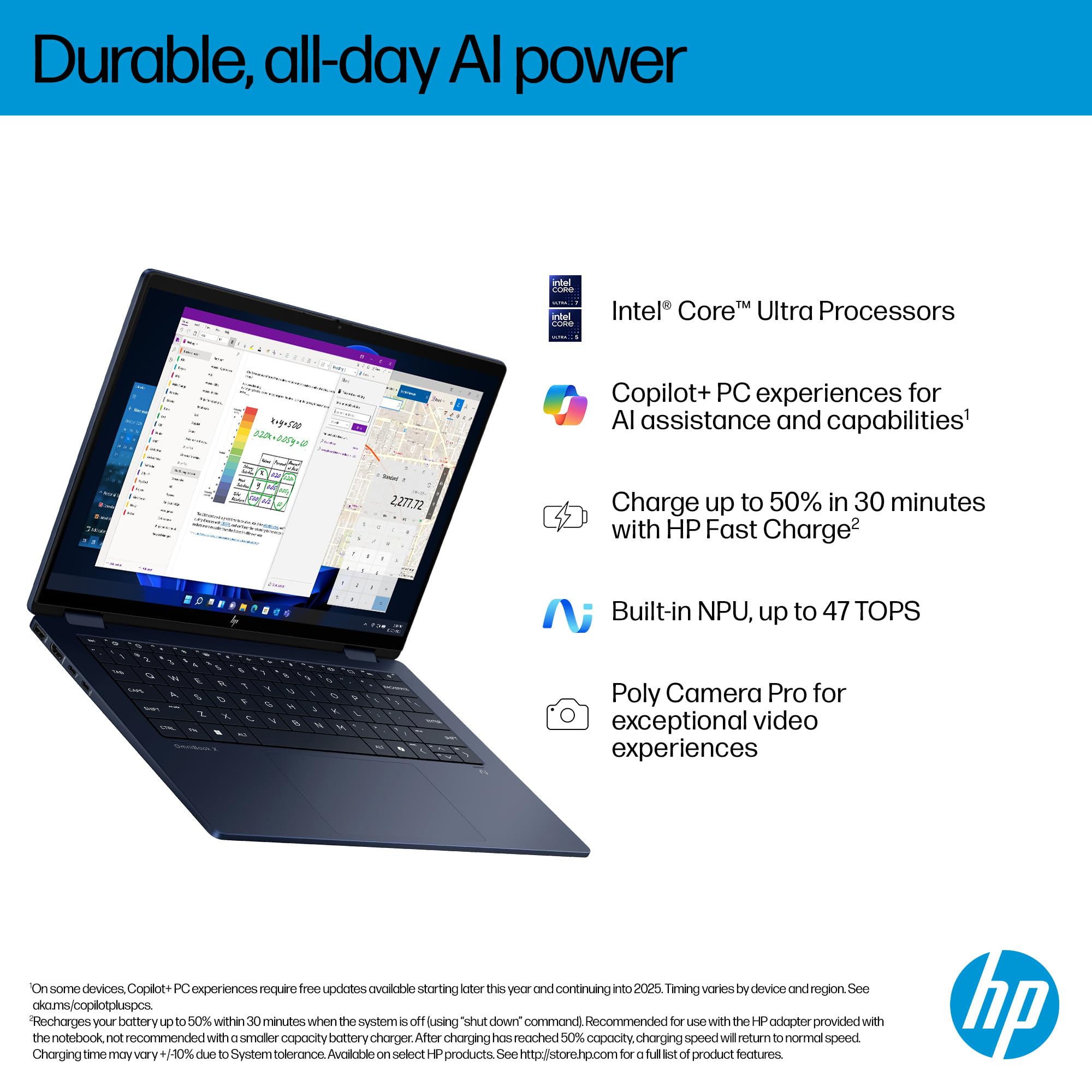 HP OmniBook X Flip 2-in-1 Next Gen AI 14" Laptop | CoPilot+ PC | Intel® Core™ Ultra 7-256V Processor | 16GB RAM | 1TB SSD | Intel Arc™ 140V Graphics | 2K OLED Touchscreen | Windows 11 | 14-fm0006sa — view 7