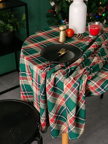 Miniatura 7 de Camino de mesa de Navidad, 2 paquetes de 13 x 84 pulgadas, caminos de mesa de Navidad a cuadros verdes para comedor, invierno, decoración de mesa