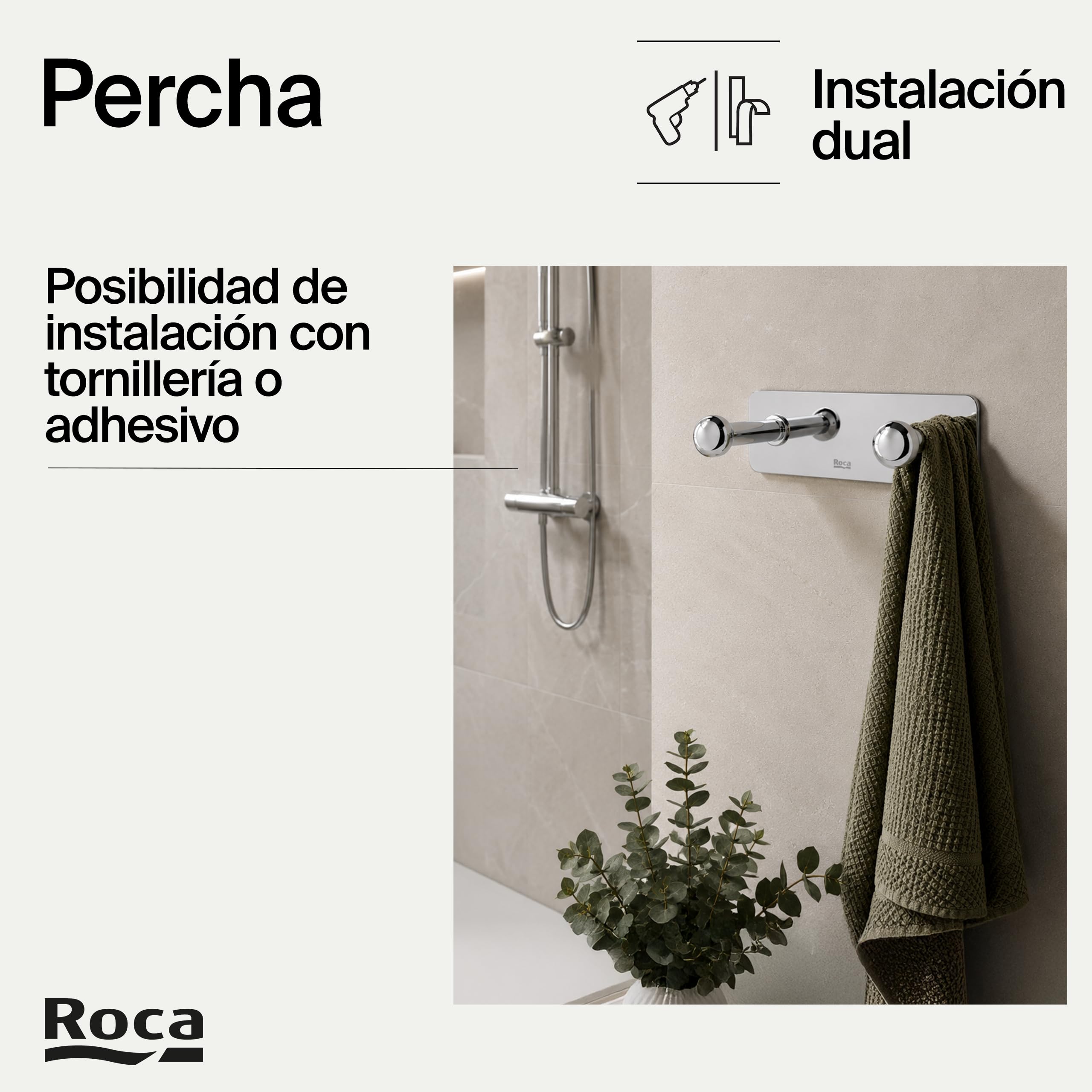 Roca,Victoria,Percha doble (Posibilidad de instalación mediante tornillería o adhesivo),A816651001