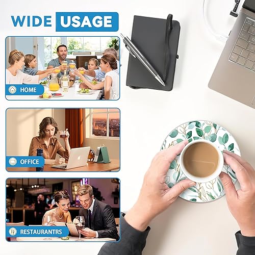 Miniatura 7 de Juego de 4 posavasos para bebidas, diseño de plantas verde salvia, redondos de 4 pulgadas, posavasos de cerámica absorbente con base de corcho,