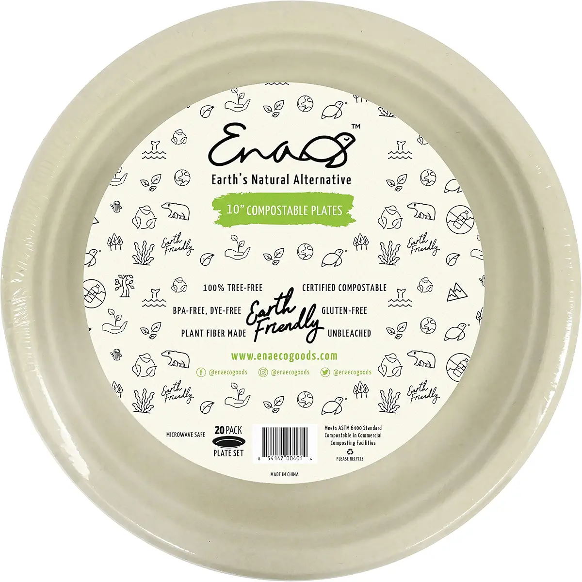 100% Compostable Disposable Paper Plates [10&#34; 20 Pack], Bamboo Plates, Eco Friendly, Biodegradable, Sturdy Large Dinner Party Plates, Heavy-Duty, Unbleached by Earth&#39;s Natural Alternative