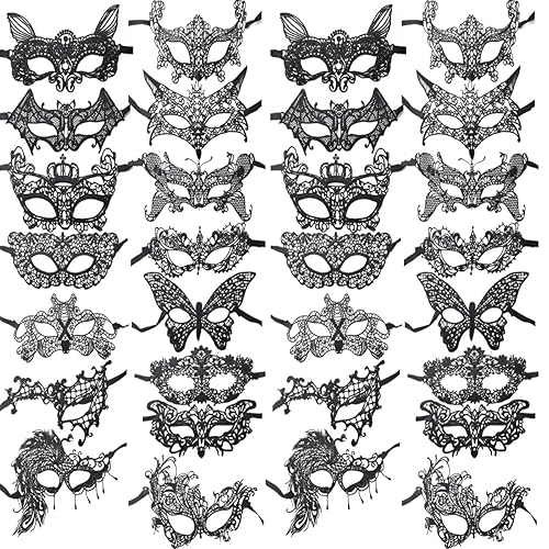 TIHOOD 30PCS Lace Mask Masquerade Venetian Eyemask Halloween Sexy Woman Lace Mask for Halloween Masquerade Carnival Party Costume Ball