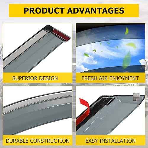 Miniatura 2 de AUXMART 4 unidades de deflector de ventana lateral protectores de lluvia para Jeep Compass 2017 2018 2019 2020 2021 2022