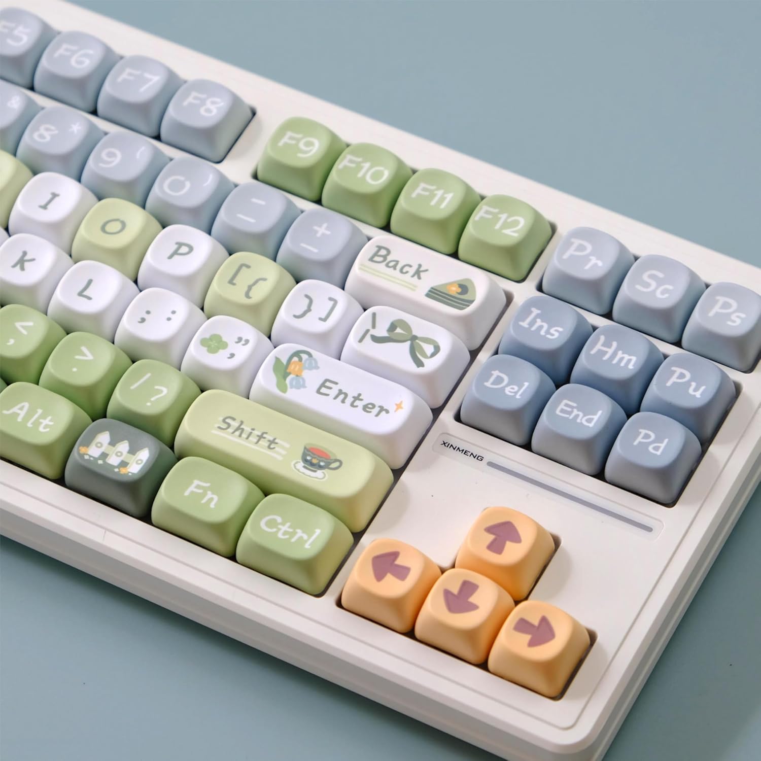 Green White Matcha Keycaps, Cute Bunny MOA Keycap Sets Dye-Sublimation PBT Keyboard Keycaps for Cherry Gateron MX Switches Mechanical Keyboards