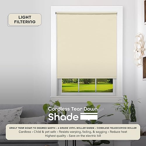 Miniatura 2 de Achim Home Decor - Persiana enrollable sin cordones con filtro de luz, 55 pulgadas de ancho, 72 pulgadas de largo - Marfil - Persianas horizontales