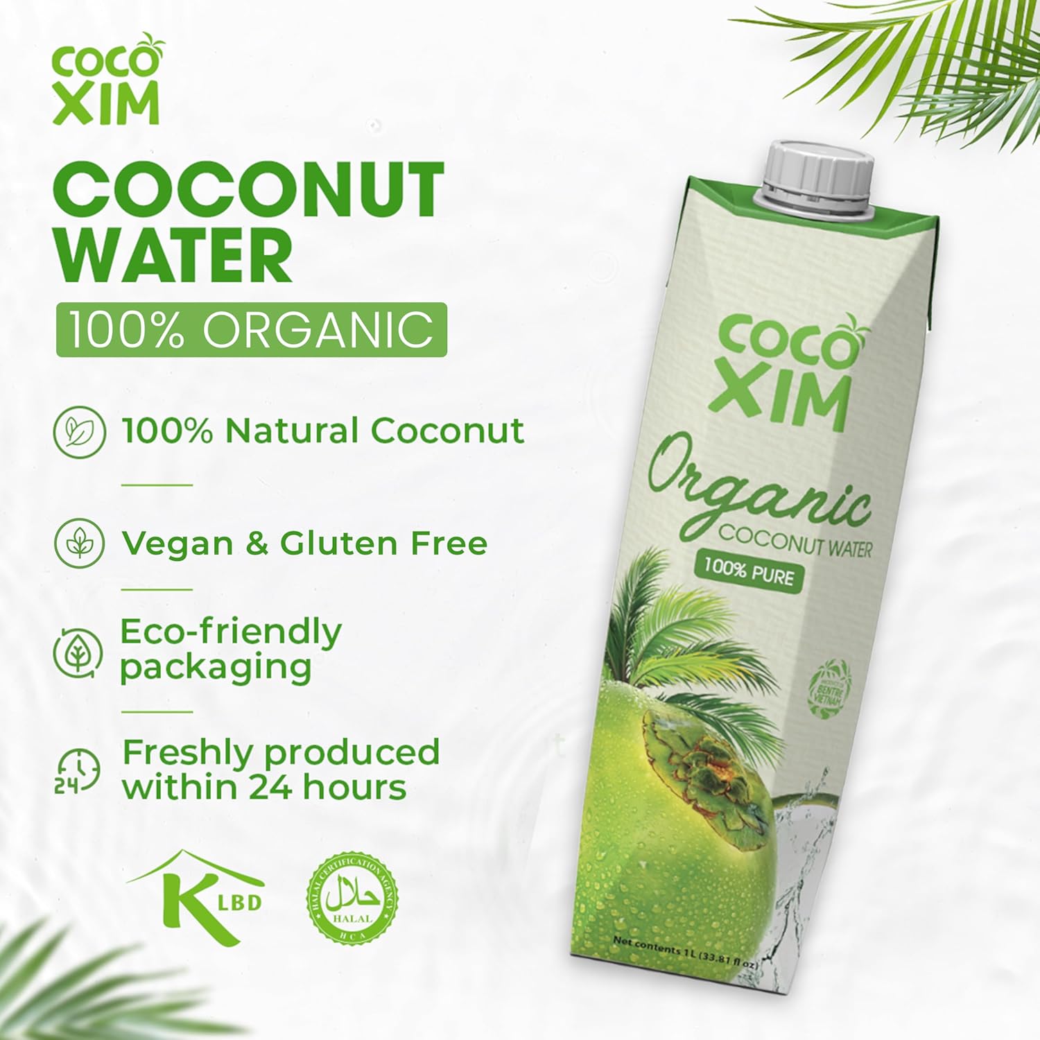 COCOXIM Ready to Drink Coconut Water Organic - 33.8 oz (Pack of 12)| Zero Added Sugar| 100% Natural & Fresh with Electrolytes & Nutrients | Halal & Kosher Certified | Alternative to Soda, Soft Drinks and Sports Drinks