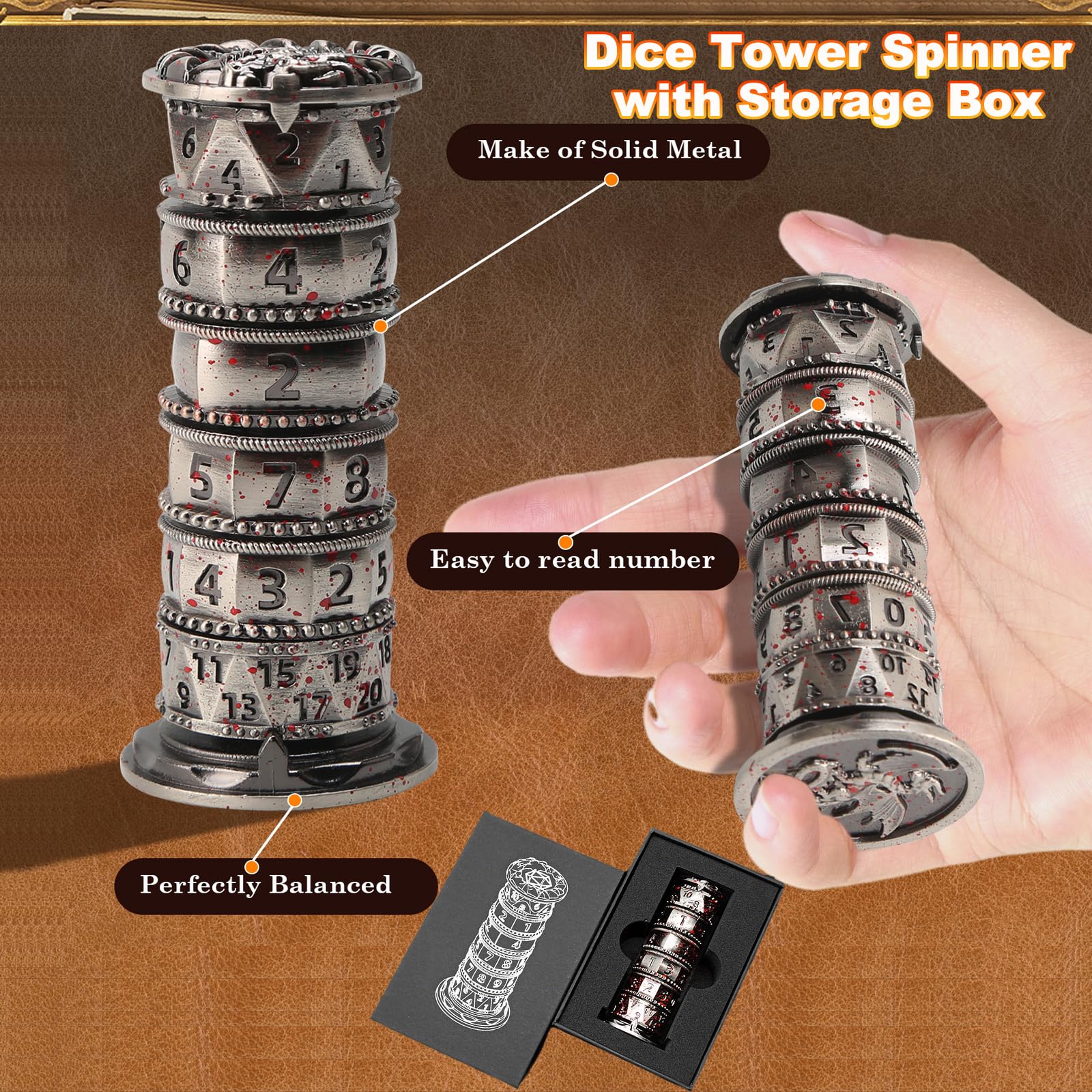 iFCOW Dice Spinner 7 en 1 de Metal Ruleta Dice Spinner D4 D6 D8 D10 D12 D20 D% para RPG Juegos de rol Dados Juegos de Mesa TRPG