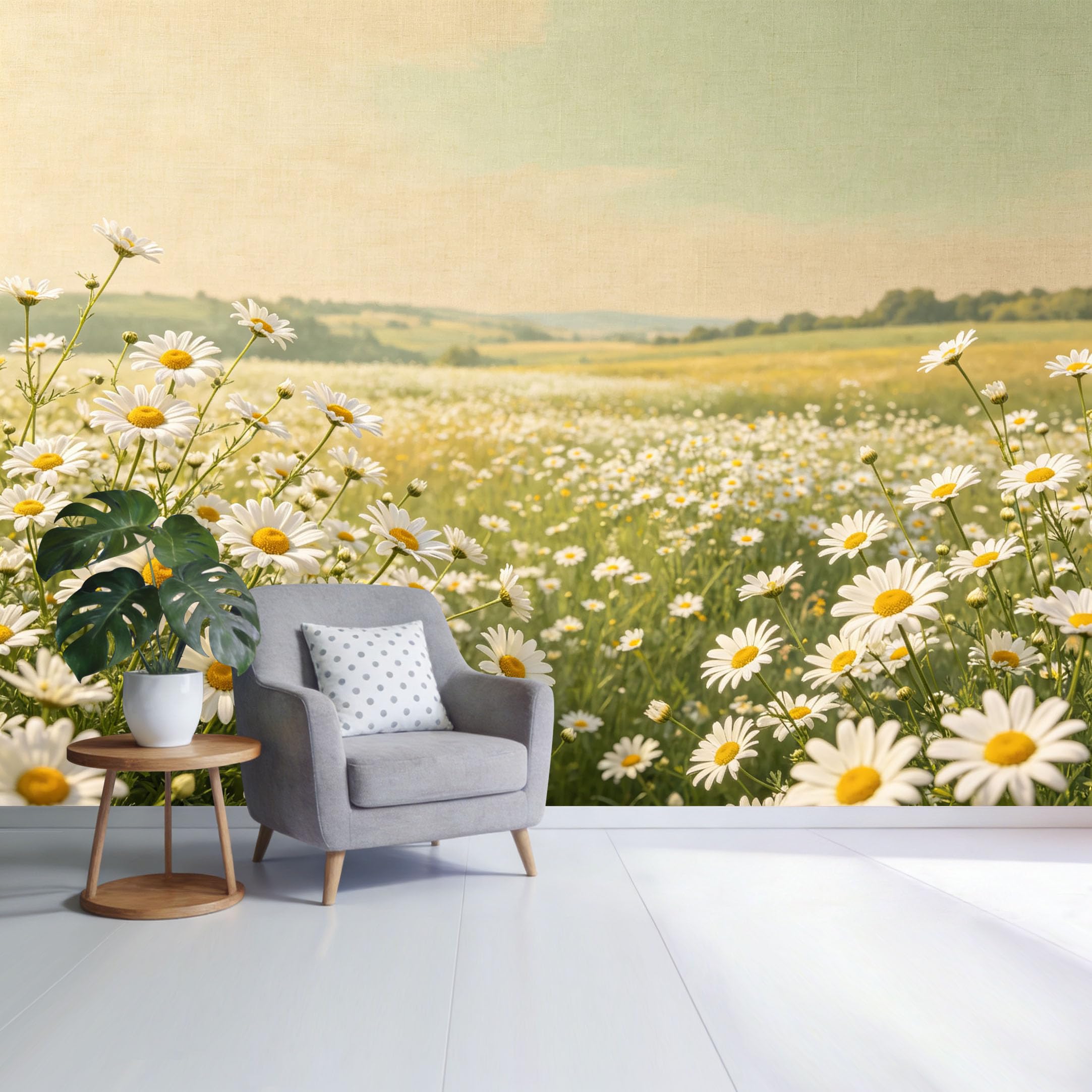 Custom Size Wall Mural Daisy Meadow Landscape Botanical Wildflower Field Nature Scene SelfAdhesive Wall Fabric Removable Wallpaper for Home Office Decor