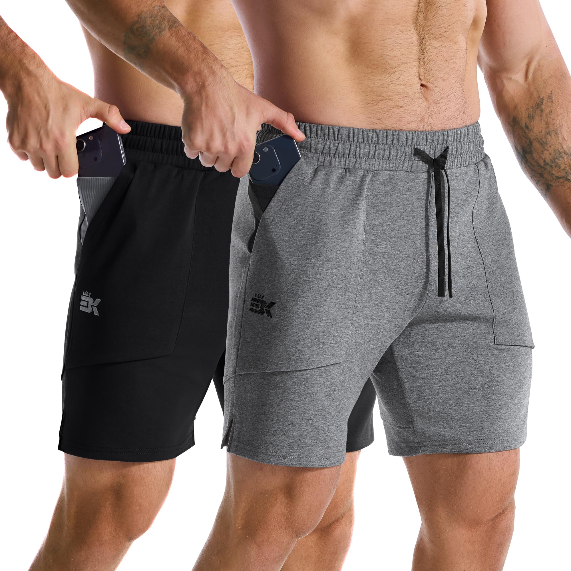 ZENWILL Slim Pantalones Cortos Hombre Gym Pantalon Deporte | Pantalones Cortos Algodon Hombre Bolsillo Cremallera, Pantalón Corto Gimnasio Transpirable, Pantalon Corto Hombre Running