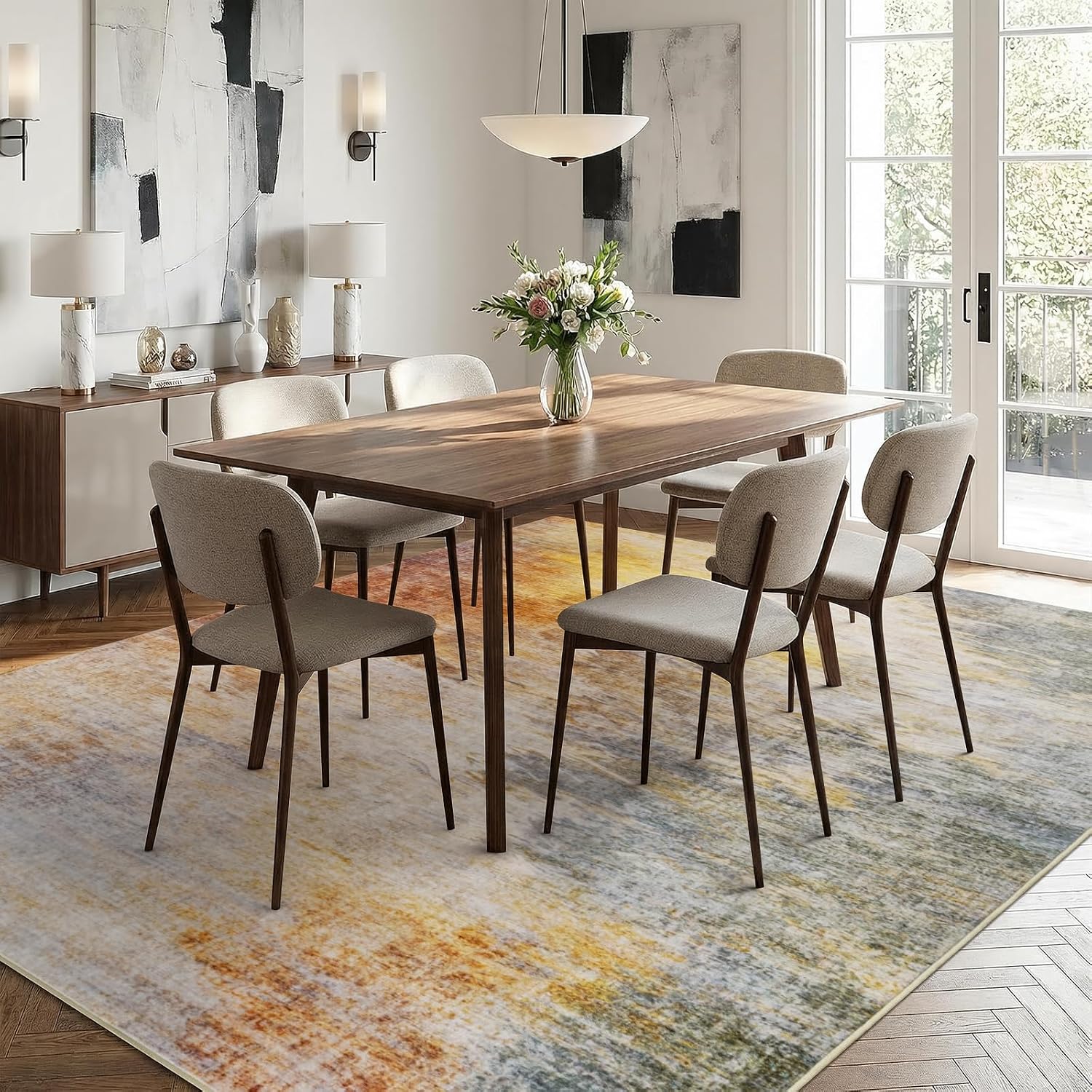 HQAYW Washable Area Rugs for Living Room, 4x6 Modern Abstract Soft Bedroom Rug, Non-Slip Stain Resistant Indoor Carpet for Kitchen Dining Room Office Dorm Home Decor, Colorful