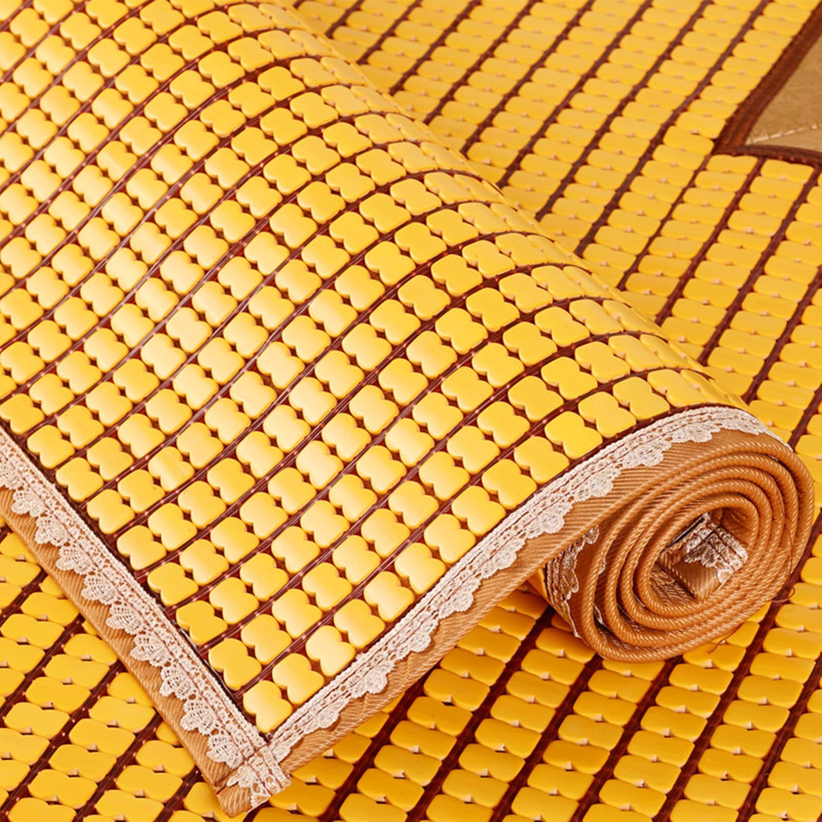 Materassino estivo in bambù, pieghevole, naturale, traspirante, imbottito, per divano letto e pavimento, design salvaspazio, ideale per uso singolo/doppio (40 x 120 cm)