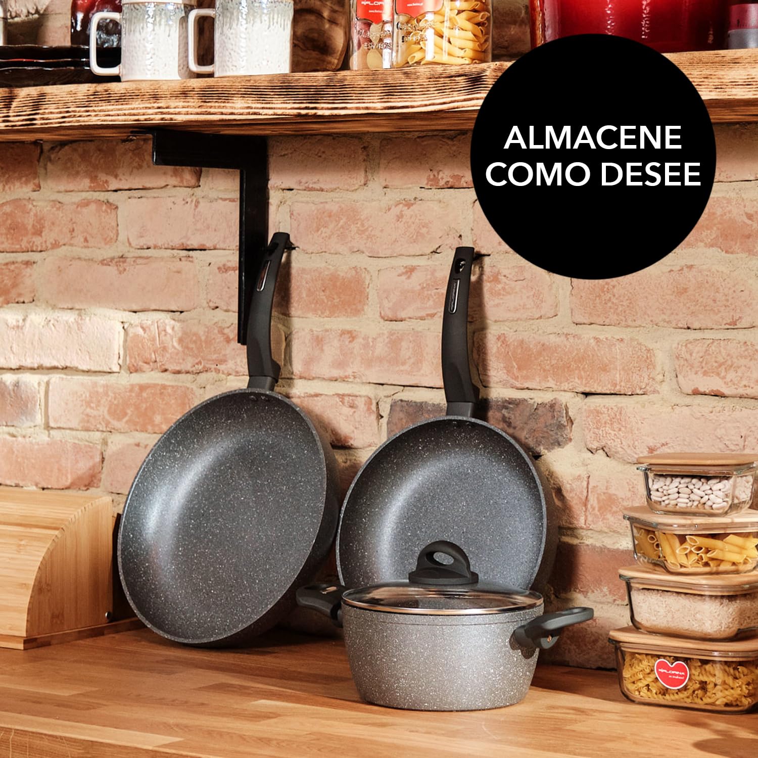 Florina - Sartén de aluminio LAVA STONE | 30 cm de diámetro | Sartén honda | Sartén universal con revestimiento antiadherente | Apta para cocina de inducción, cocina de gas y cocina eléctrica (Gris)
