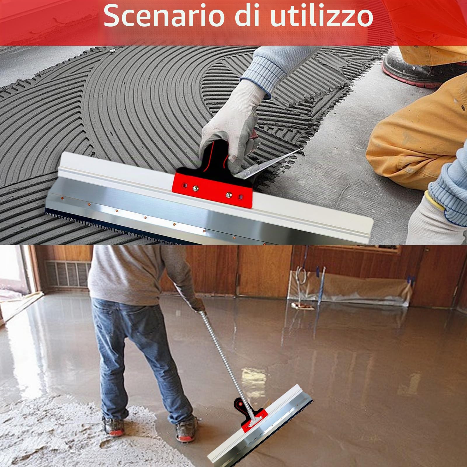 Kit di Strumenti Autolivellante per Pavimenti, Spatola di Compensazione Professionale Spatola Dentata per Cemento 560 MM Utensile per livellamento Pavimenti con Asta Telescopica 200 cm