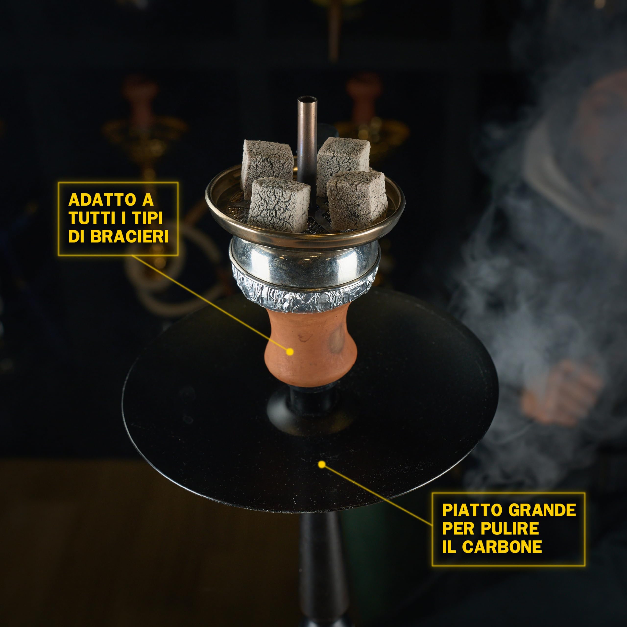 Dark Shisha Cachimba Nova 60 cm con Hornillo Eléctrico 1000W | Cachimba de Aluminio Negro con Cazoleta de Barro, Chimenea Metálica, Manguera de Silicona y Accesorios Completos