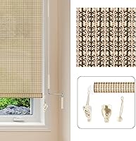 Vista 5 de Cortina de pabellón, cortina enrollable para patio, 90 % protección UV, sin cordón (6 x 6 pies, beige)