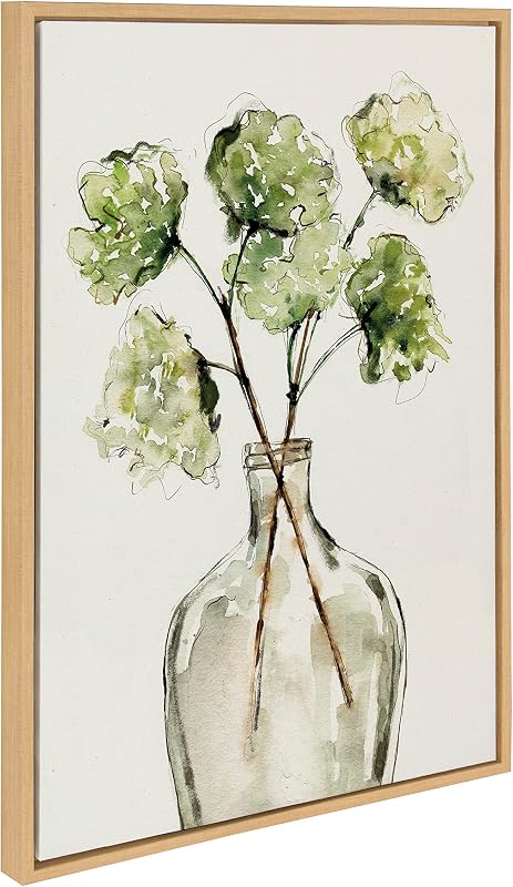 Kate and Laurel Sylvie Greenery Vase Framed Canvas Wall Art by Sara Berrenson, 23x33 Natural, Botanical Leaf Art for Wall
