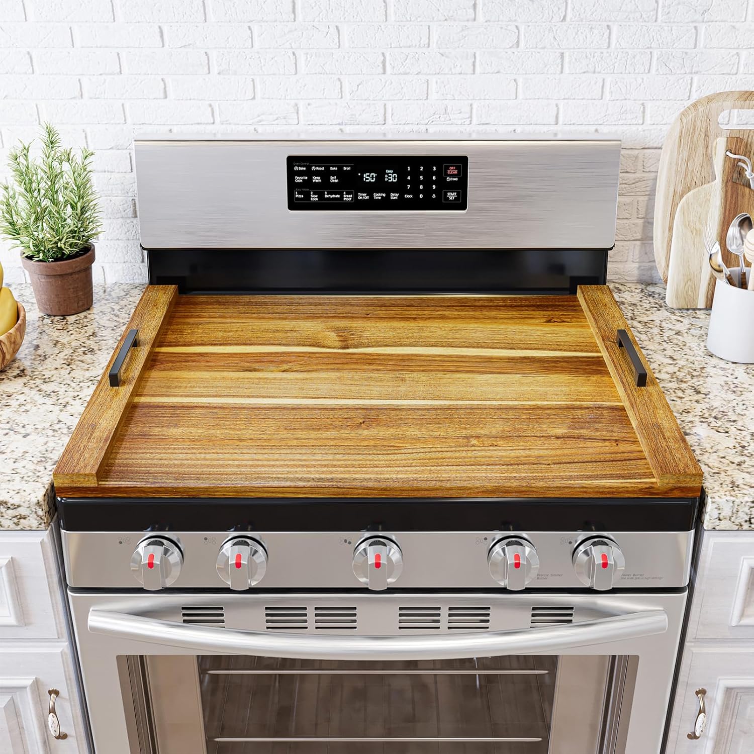 SpaceAid Noodle Board Stove Kitchen Cover with Handles, Top Covers for Gas Burners and Electric Stove, Oven Decor Accessories Wood Tray for Countertop, Natural Acacia 29.5"W x 22"D x 2.1"H Natural Acacia