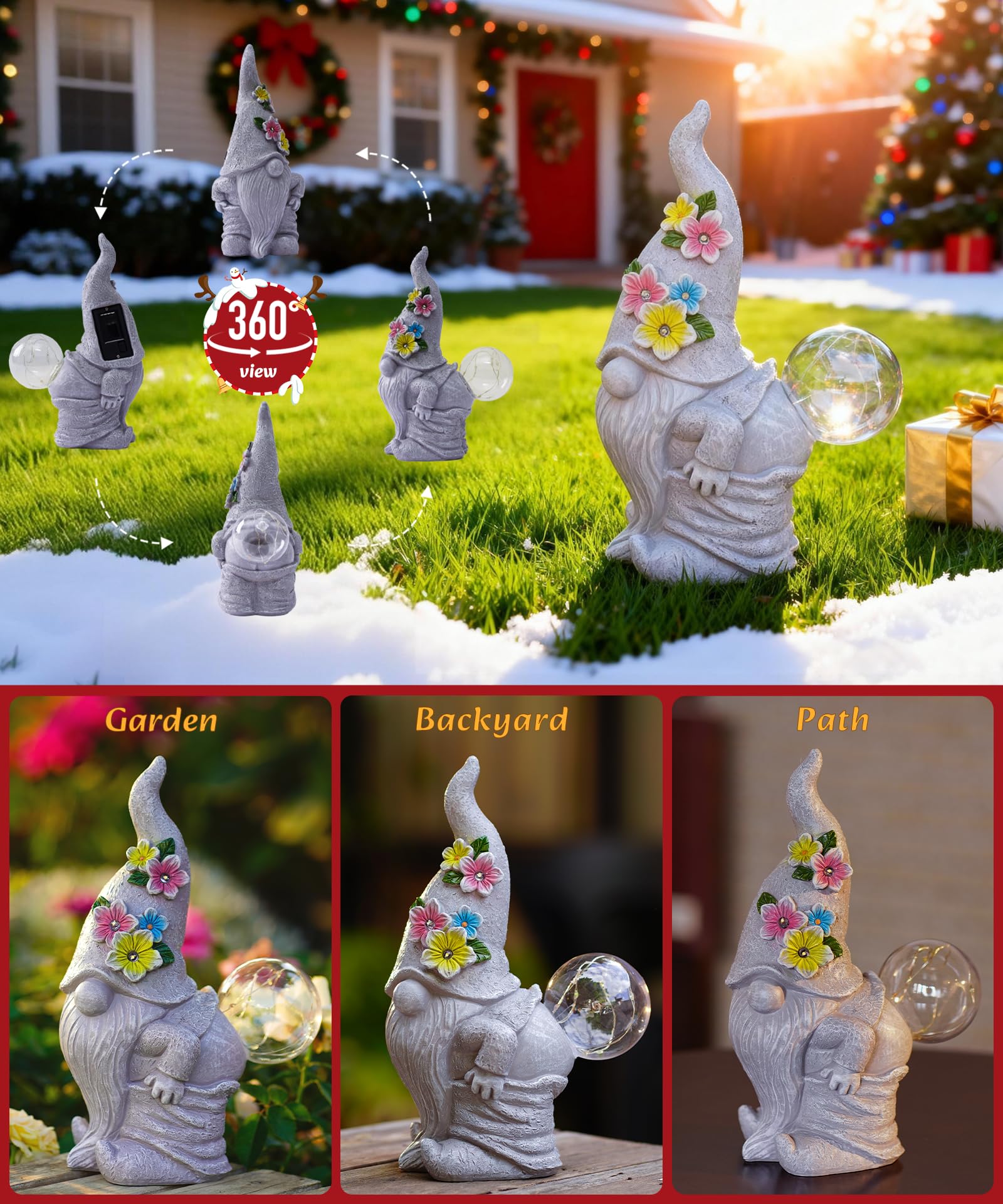Yeomoo Solar Gartenzwerg Gartendeko, lustige Gartenfigur aus Harz mit LED Licht
