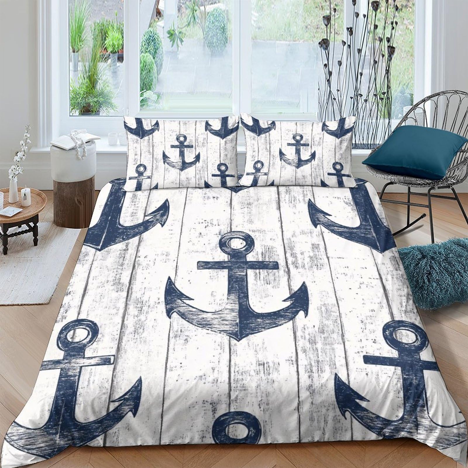 Ctjqhvkz Style-3 3D Printed Nautical Anchor Fitted Sheet Microfiber Anti-Slip Bed Cover For Bedroom Guest Room Decor Protection Single（135X200cm）