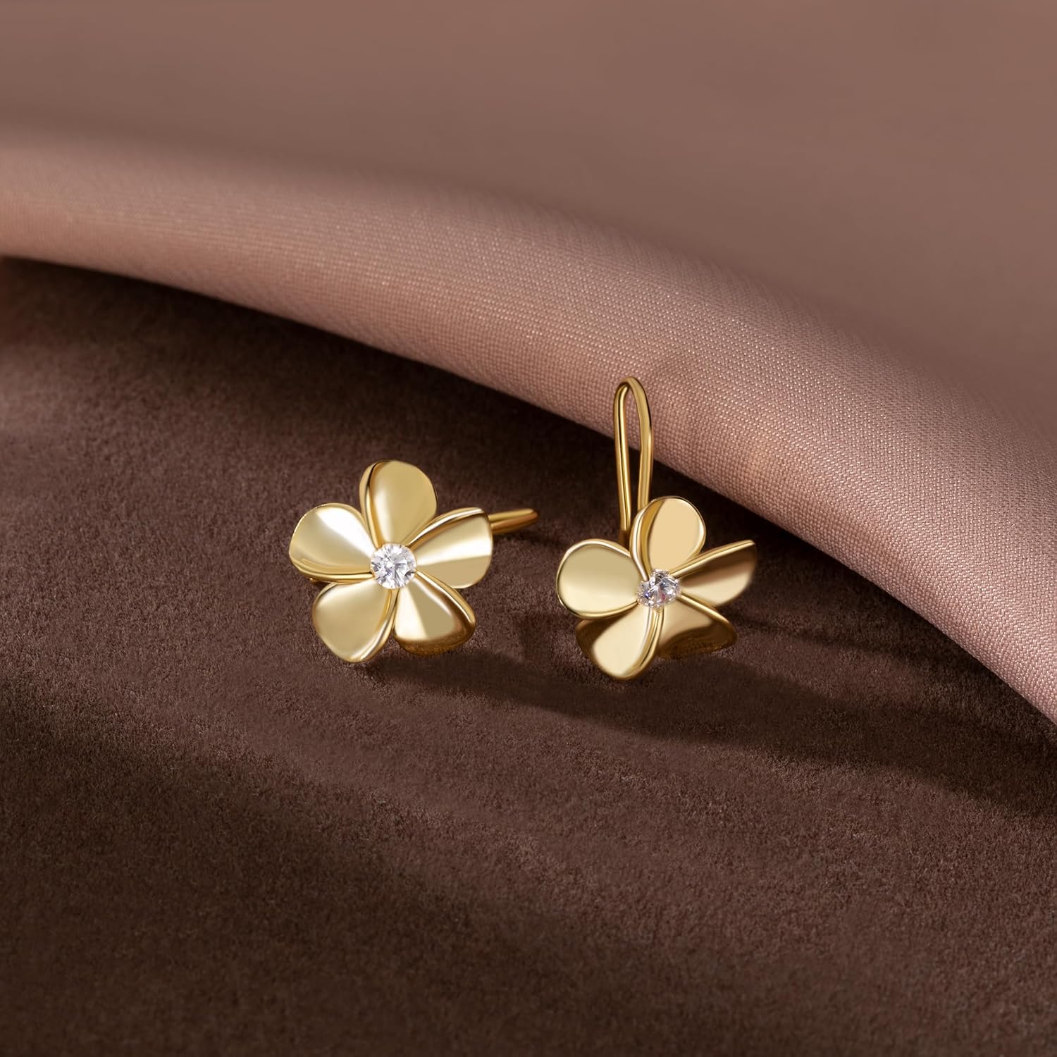 Reffeer Solid 925 Sterling Silver Hawaiian Plumeria Flower Drop Earrings for Women Teen Girls CZ Flower Drop Earrings Dangle