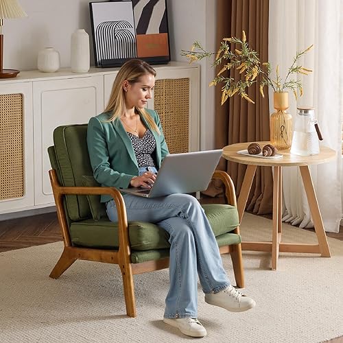 Miniatura 77 de Karl home Silla decorativa moderna de mediados de siglo con almohada, silla tapizada de tela bronceadora, con brazo de salón con marco de madera