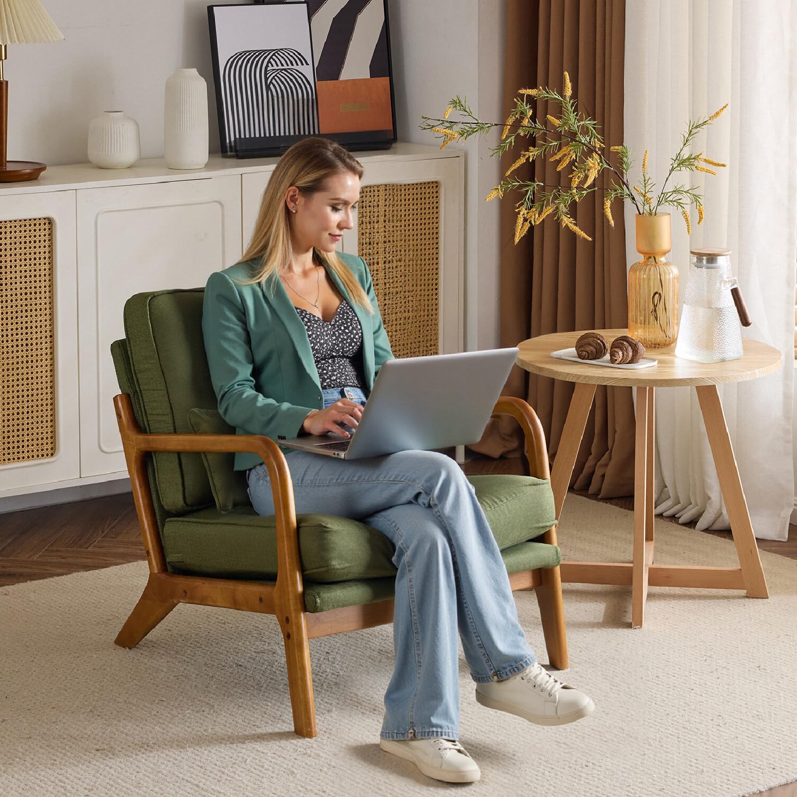 Good Chairs Mid-Century Modern Accent Chair With Pillow - Linen Beige ...