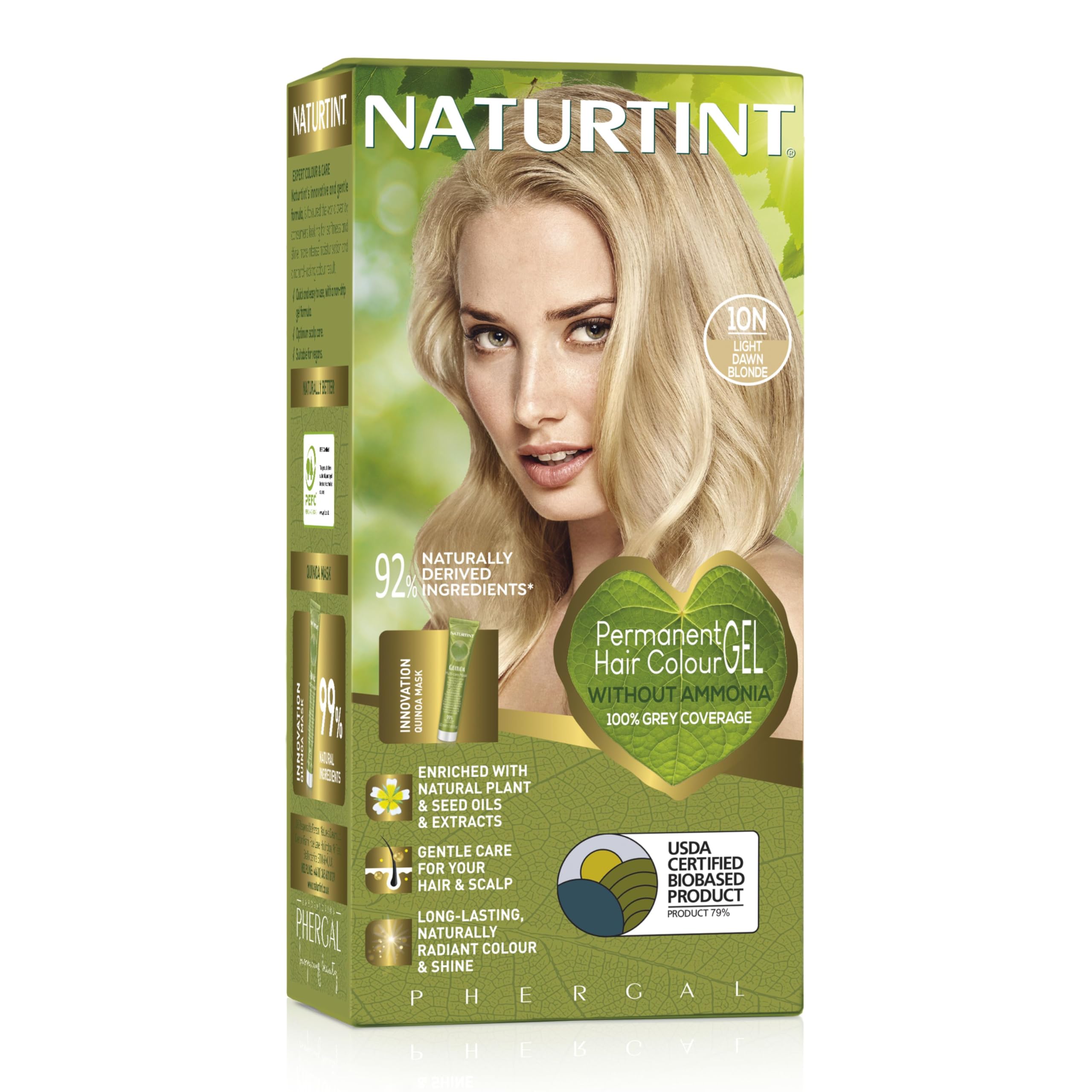 Naturtint Permanent Hair Colour Gel 10N Light Dawn Blonde, Plant Enriched, Biobased, Ammonia Free, Long Lasting Grey Coverage and Radiant Colour, Nourishment and Protection