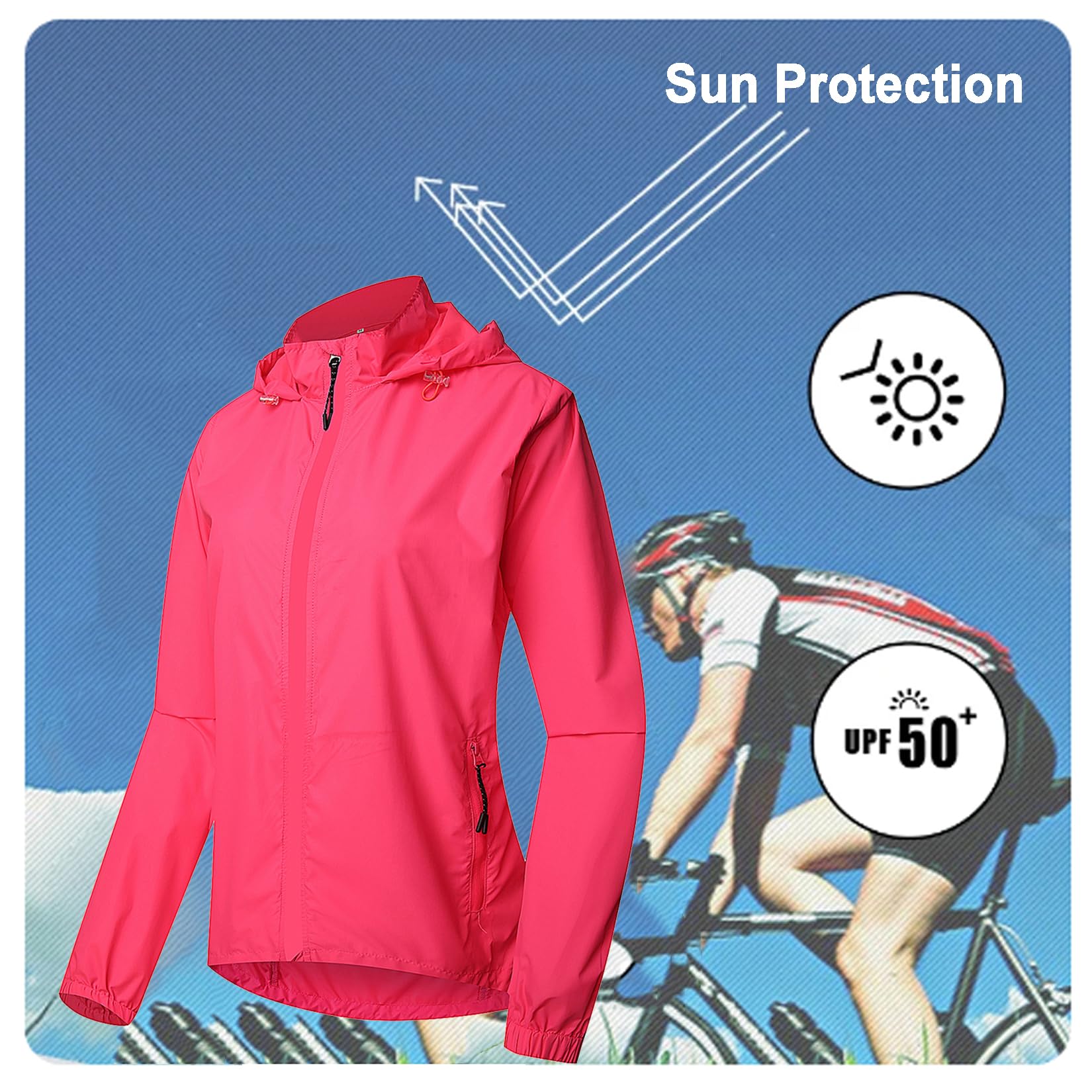 Fahrradjacke Damen Wasserdicht Atmungsaktiv Laufjacke Trekking Regenjacke Schnelltrocknende Wanderjacke Winddichte Windbreaker Fahrradweste Mit Abnehmbaren Ärmeln,Pink-L