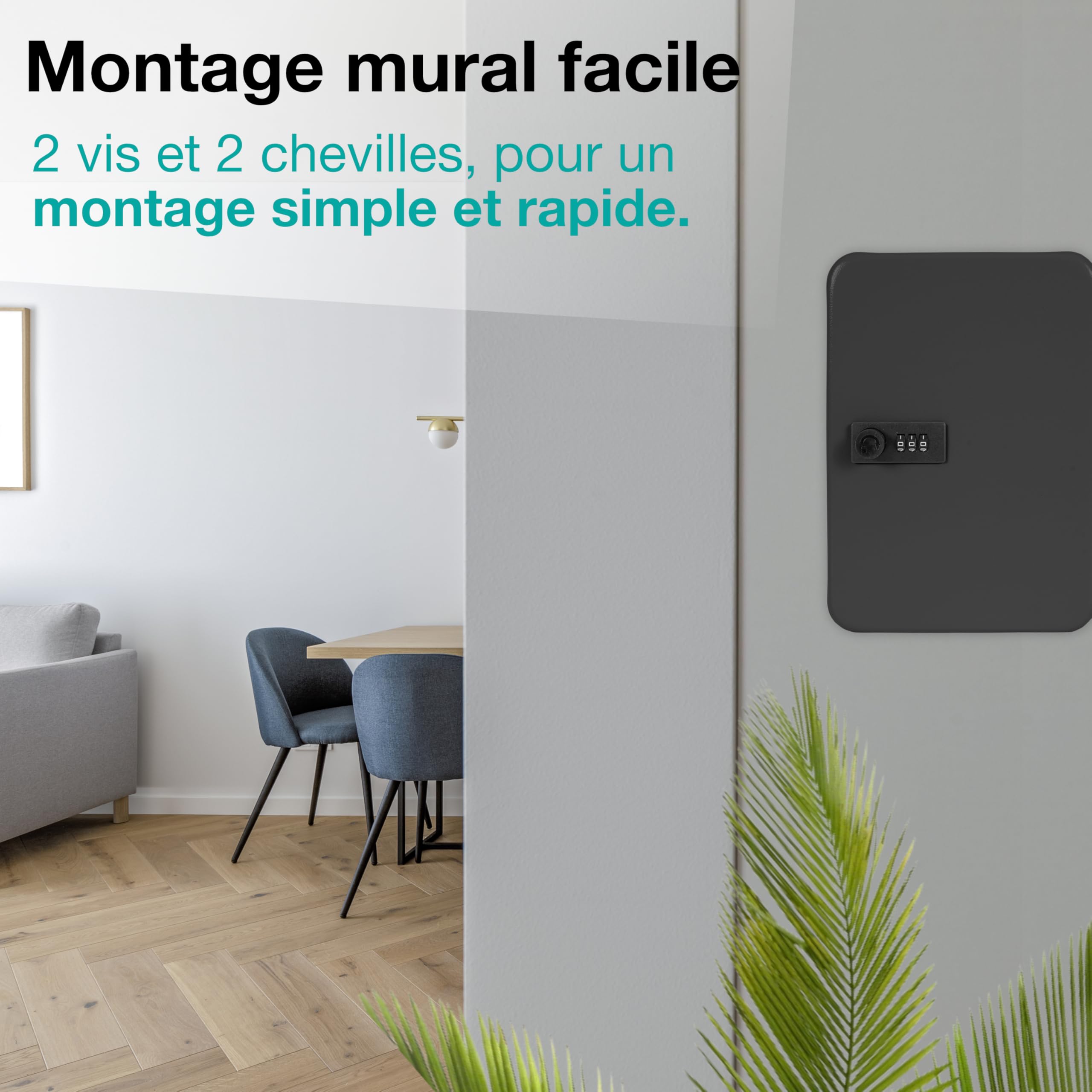 Boite à Clefs Murale avec Code - 48 Crochets - Armoire à Clés Sécurisée - pour Clés de Maison, Voiture - avec 48 Porte-Clés Étiquettes & Numéros Autocollants - en Métal - Noir - BKY481