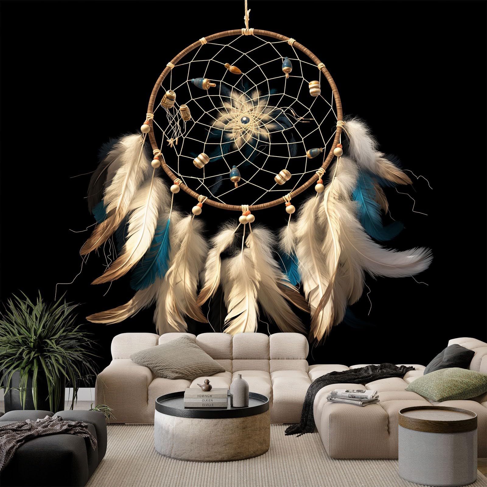 Dunkel Fototapete 3D Effekt B250 x H175 cm, Federn Windspiel Traumfänger Moderne Wandtapete Vlies Wandbild - Premium Bildtapete XXL Poster für Schlafzimmer Kinderzimmer Wohnzimmer Wanddeko